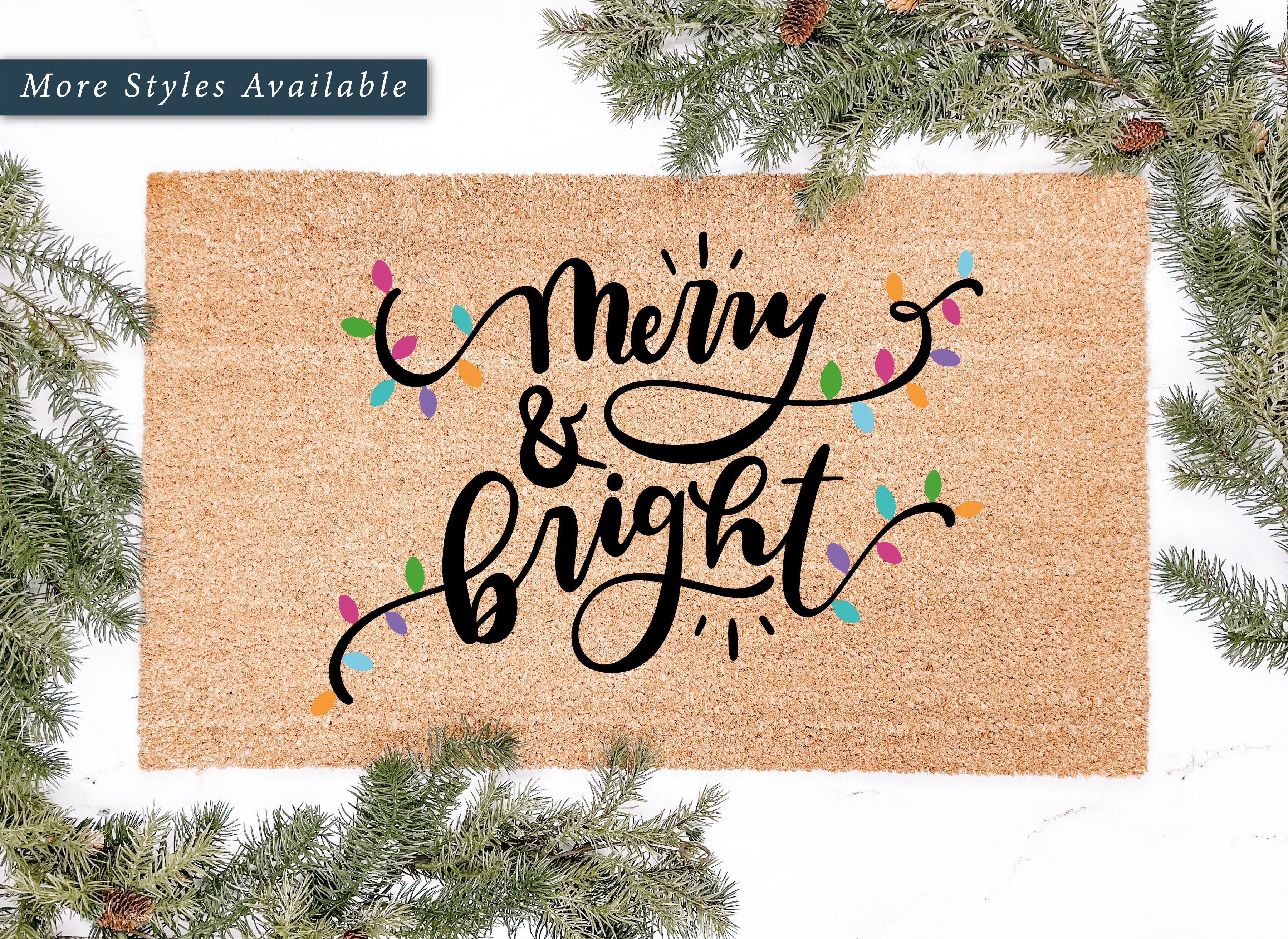Merry & Bright Christmas Lights Doormat