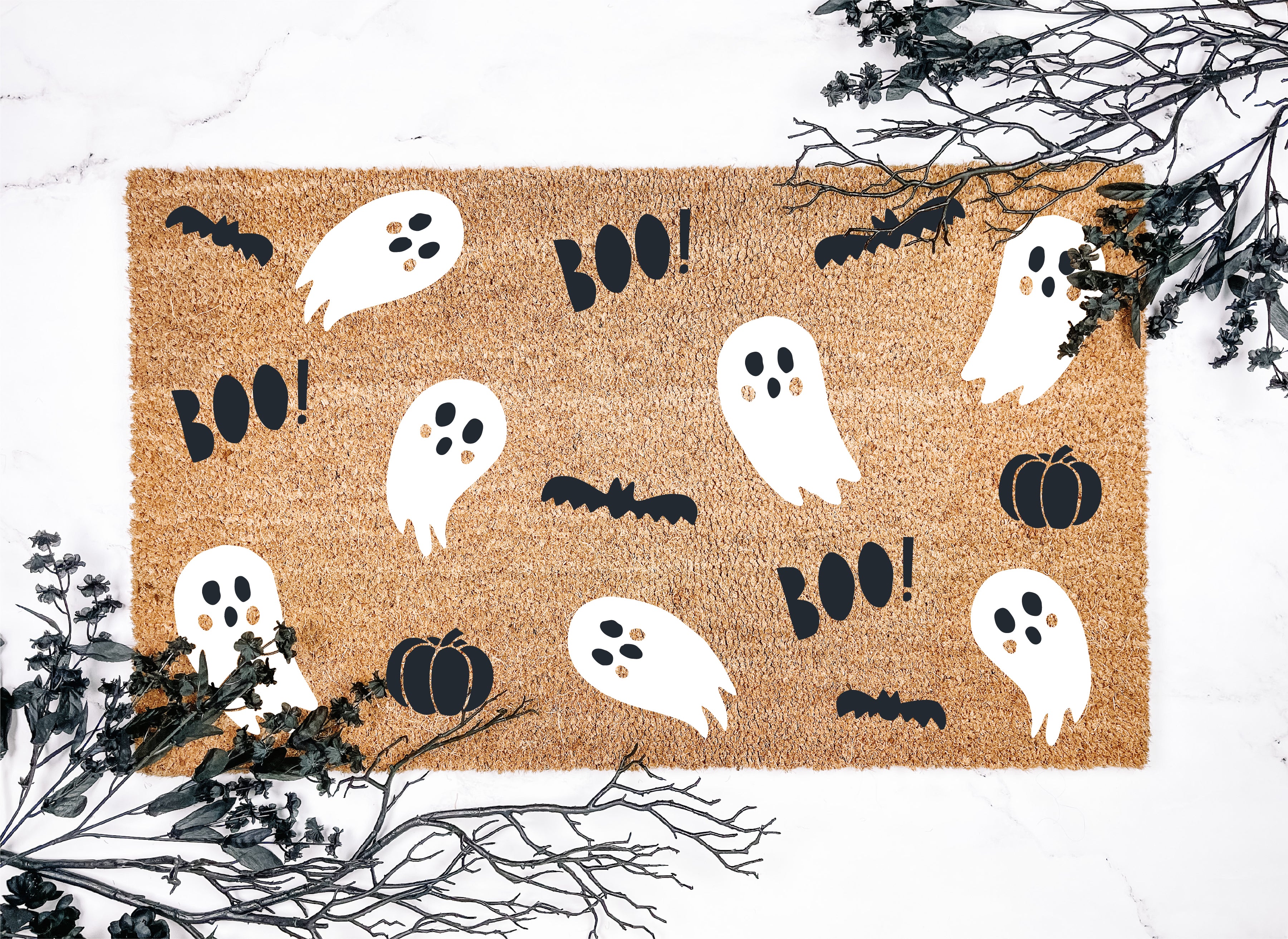 Ghost, Bat and Pumpkin Pattern Doormat