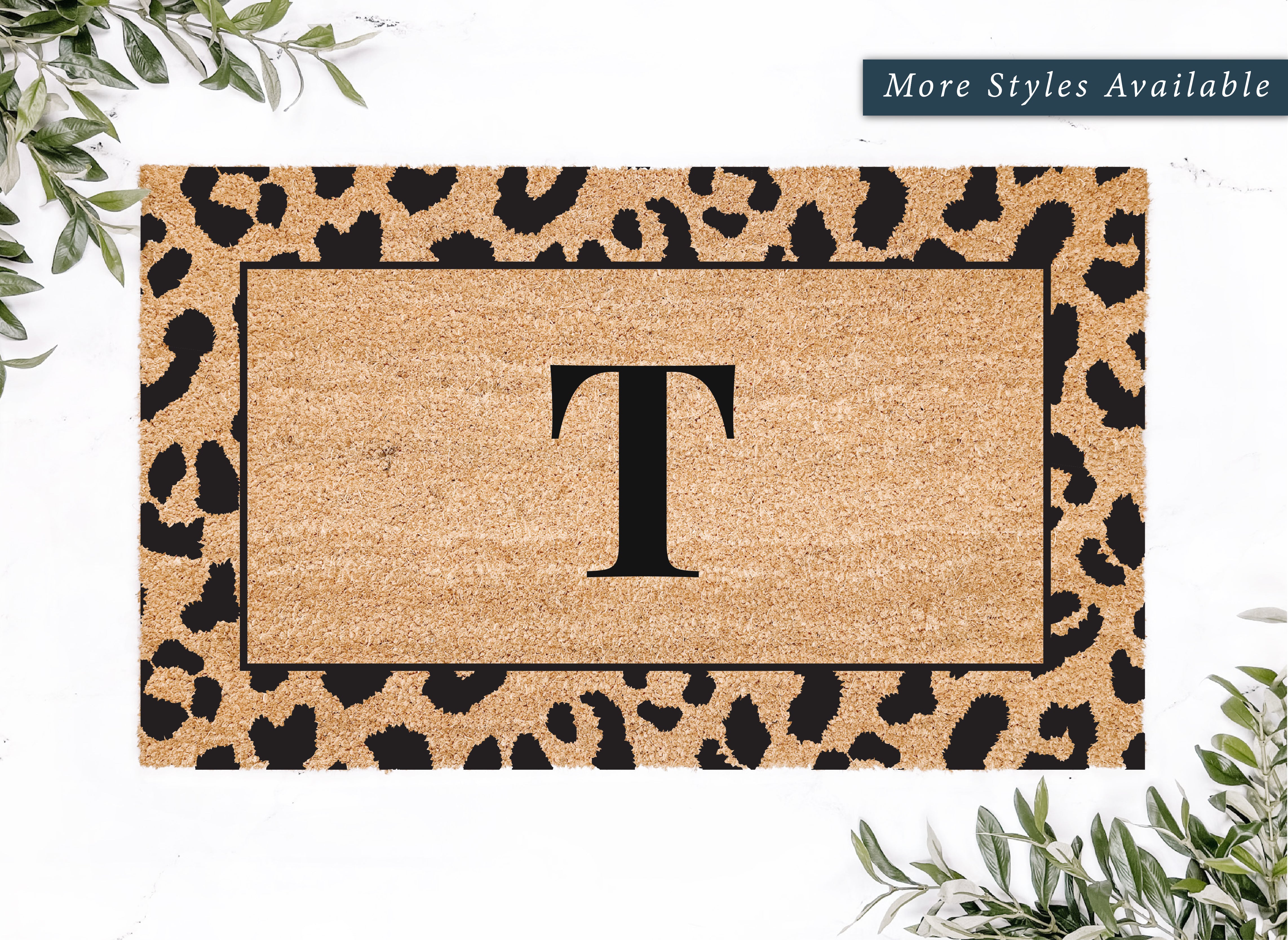 Personalized Leopard Frame Initial Doormat