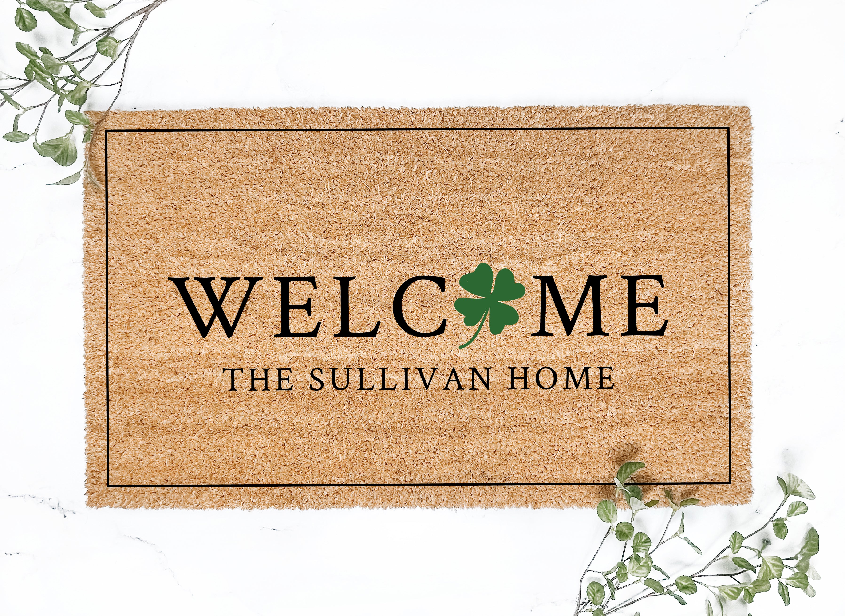Personalized Clover Welcome Border Doormat