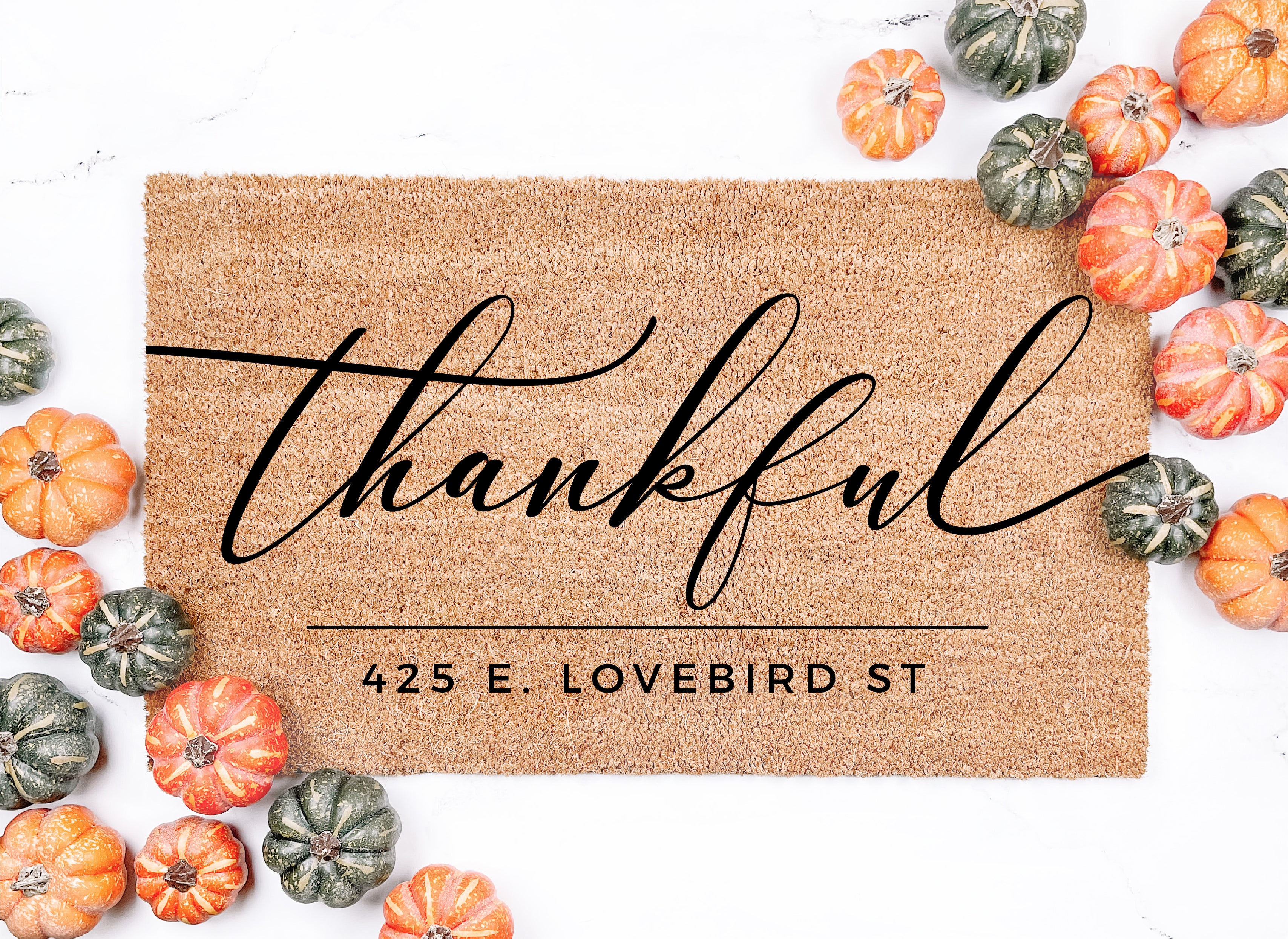 Thankful Script Personalized Thanksgiving Doormat