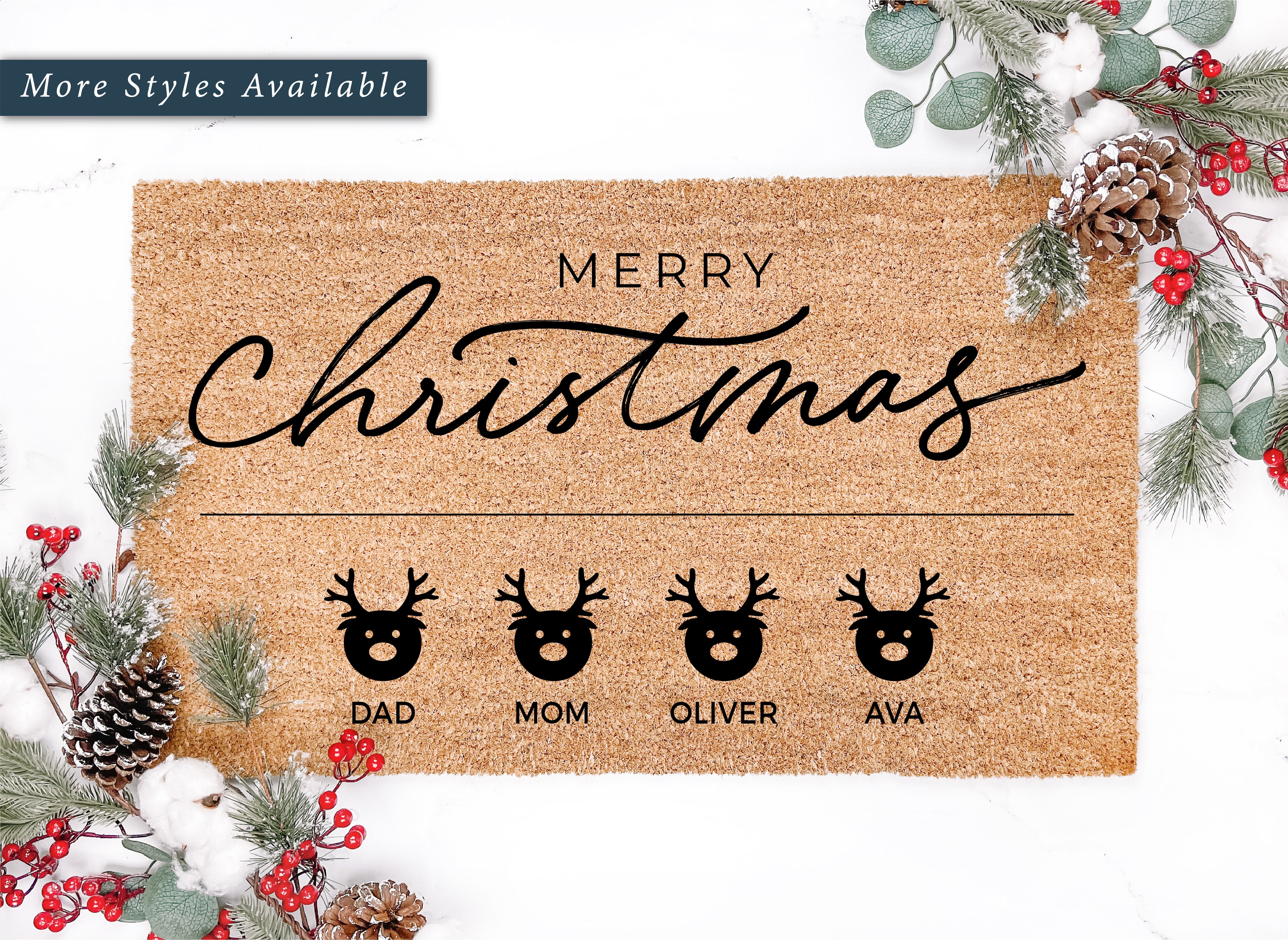 Custom Merry Christmas Script Family Doormat