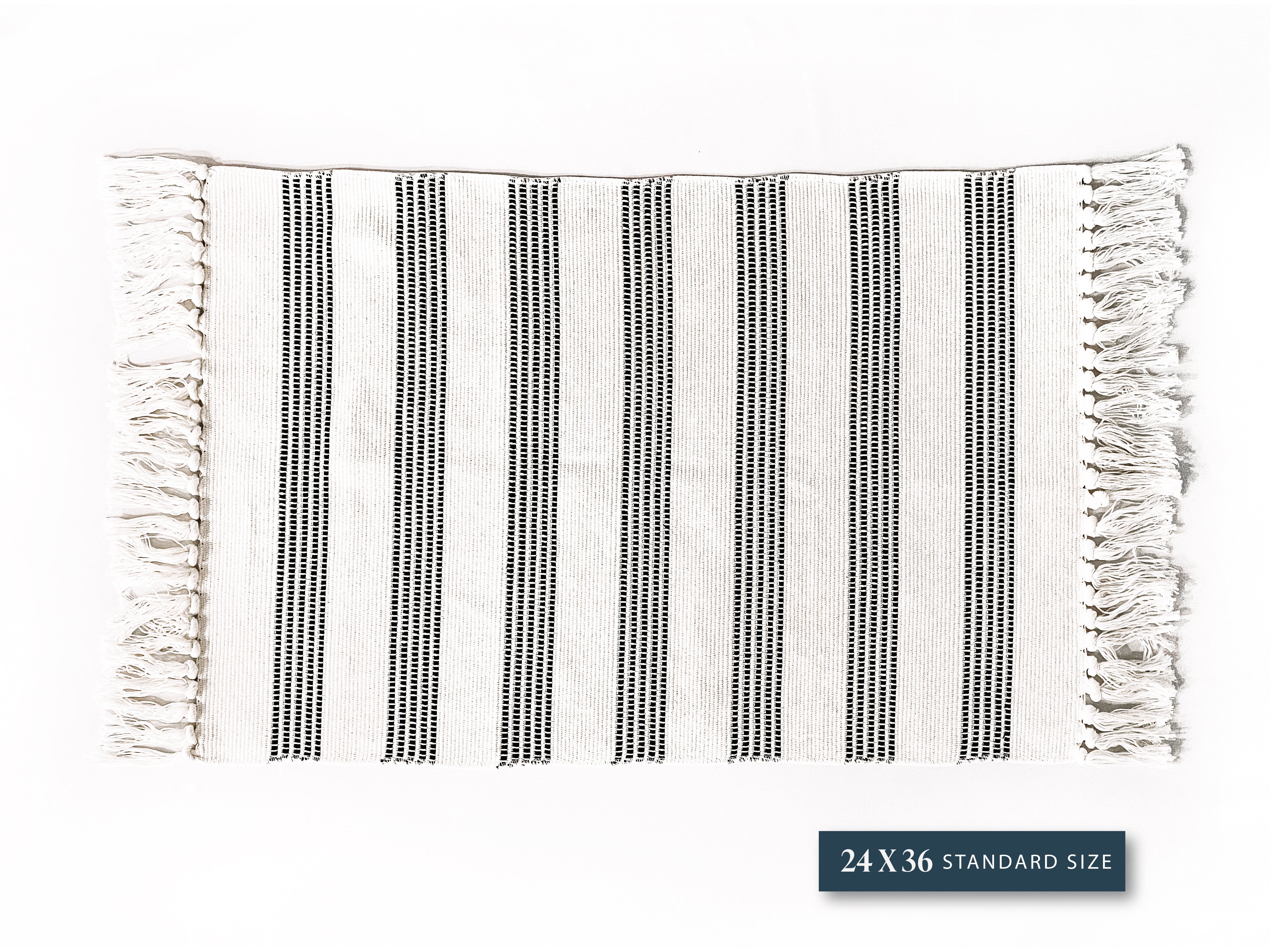White and Black Dotted Stripe Layering Rug