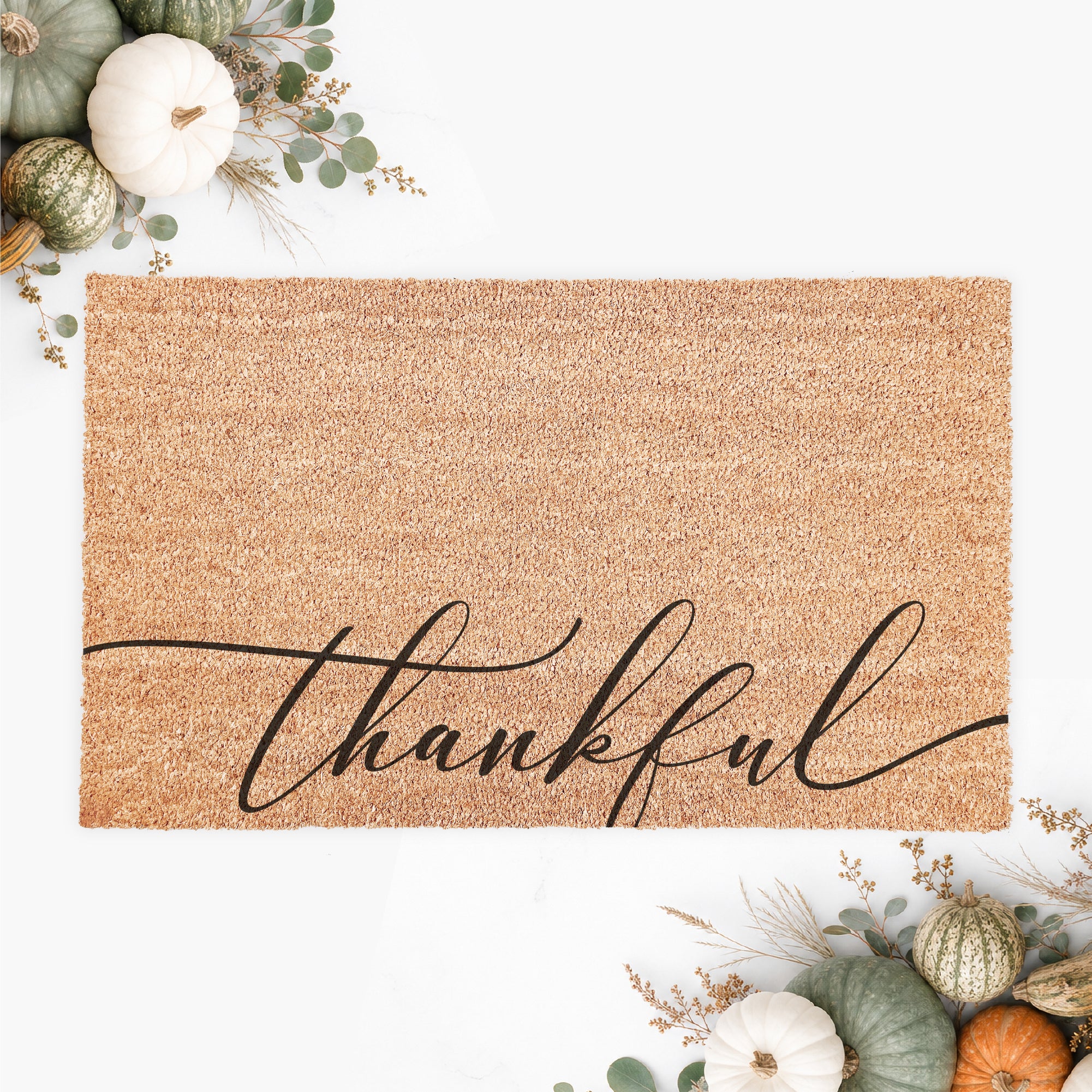 Thankful Bottom Script Thanksgiving Doormat
