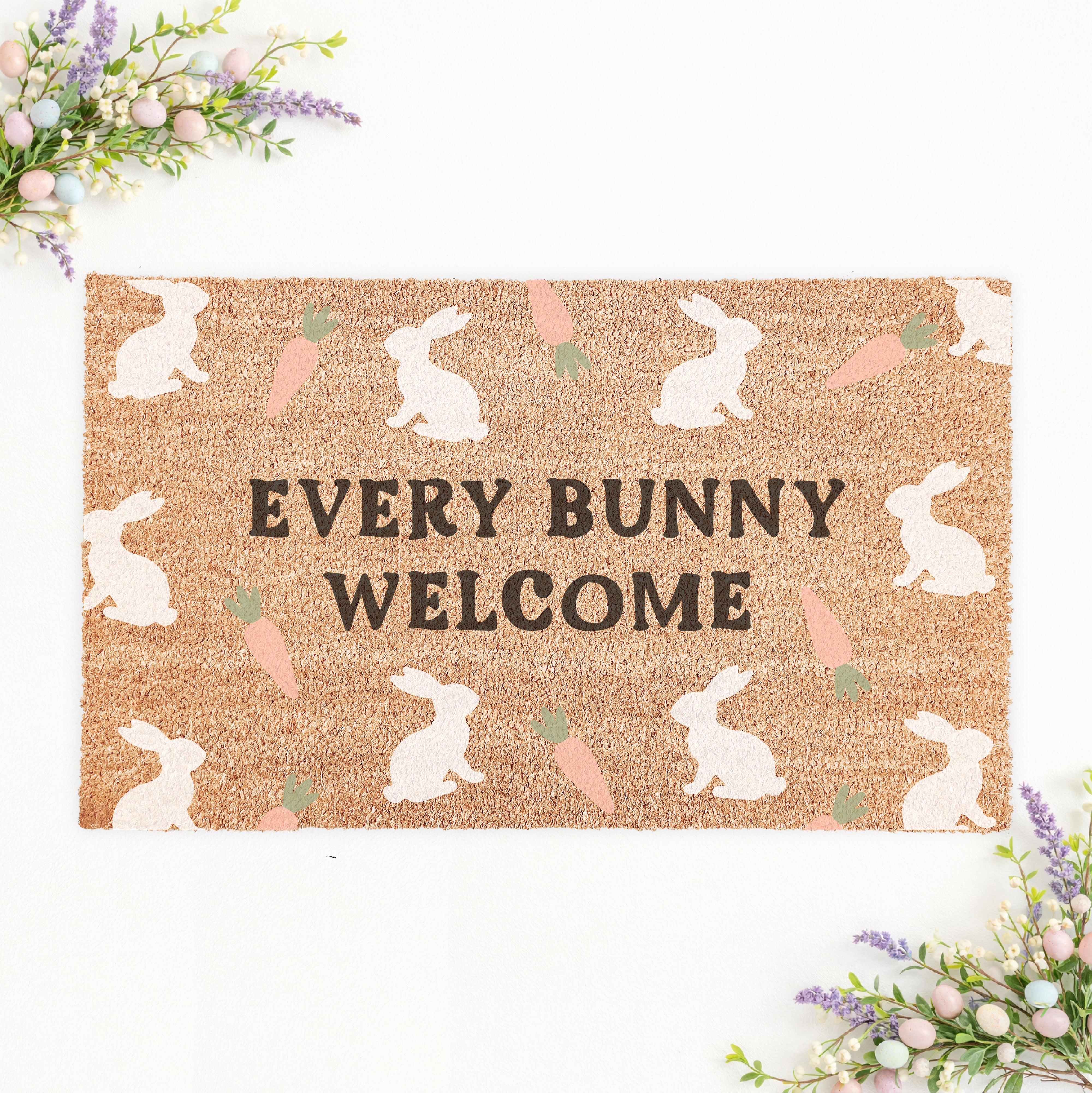 Every Bunny Welcome Bunny & Carrots Doormat
