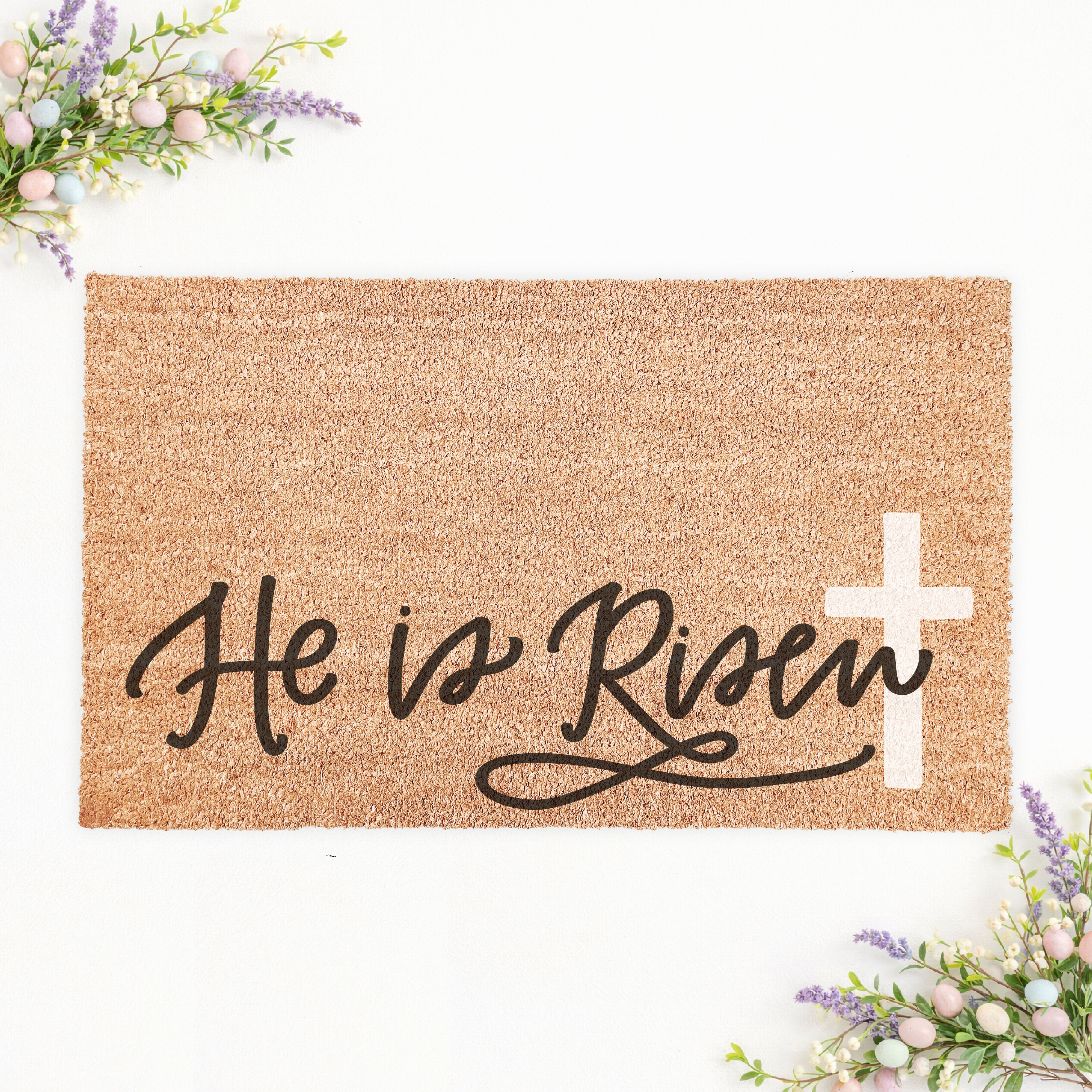He is Risen Cross Doormat