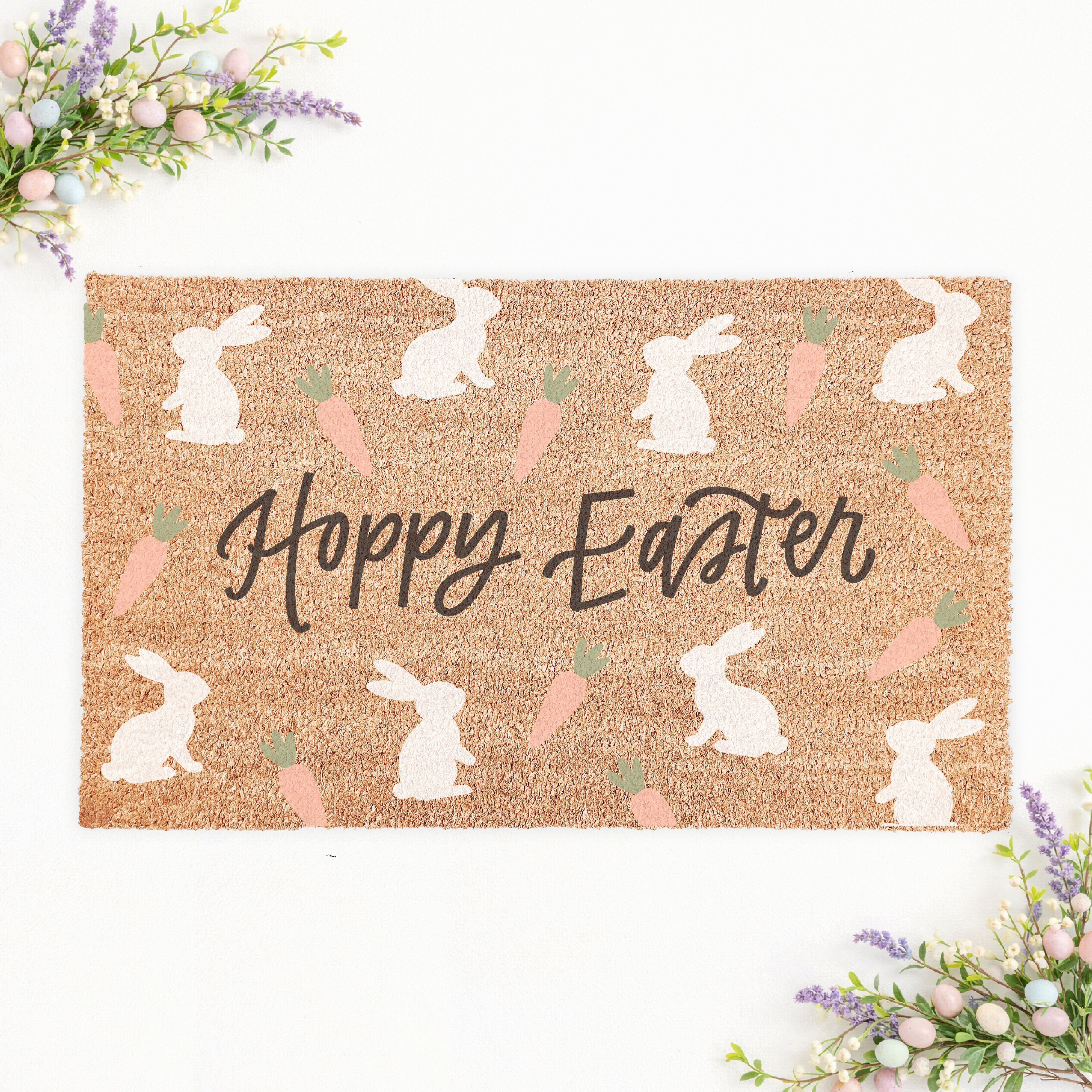 Hoppy Easter Bunny & Carrots Doormat