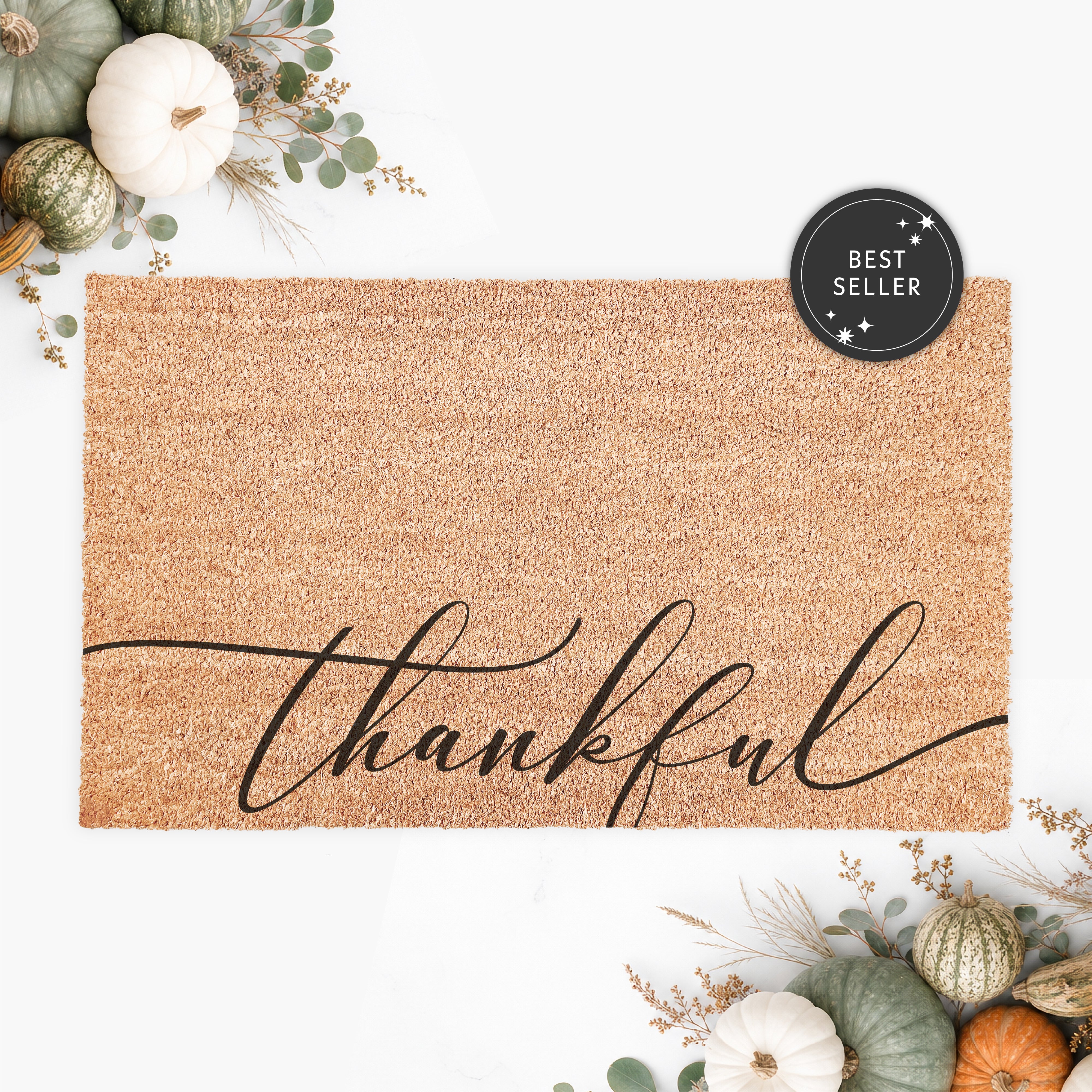 Thankful Bottom Script Thanksgiving Doormat