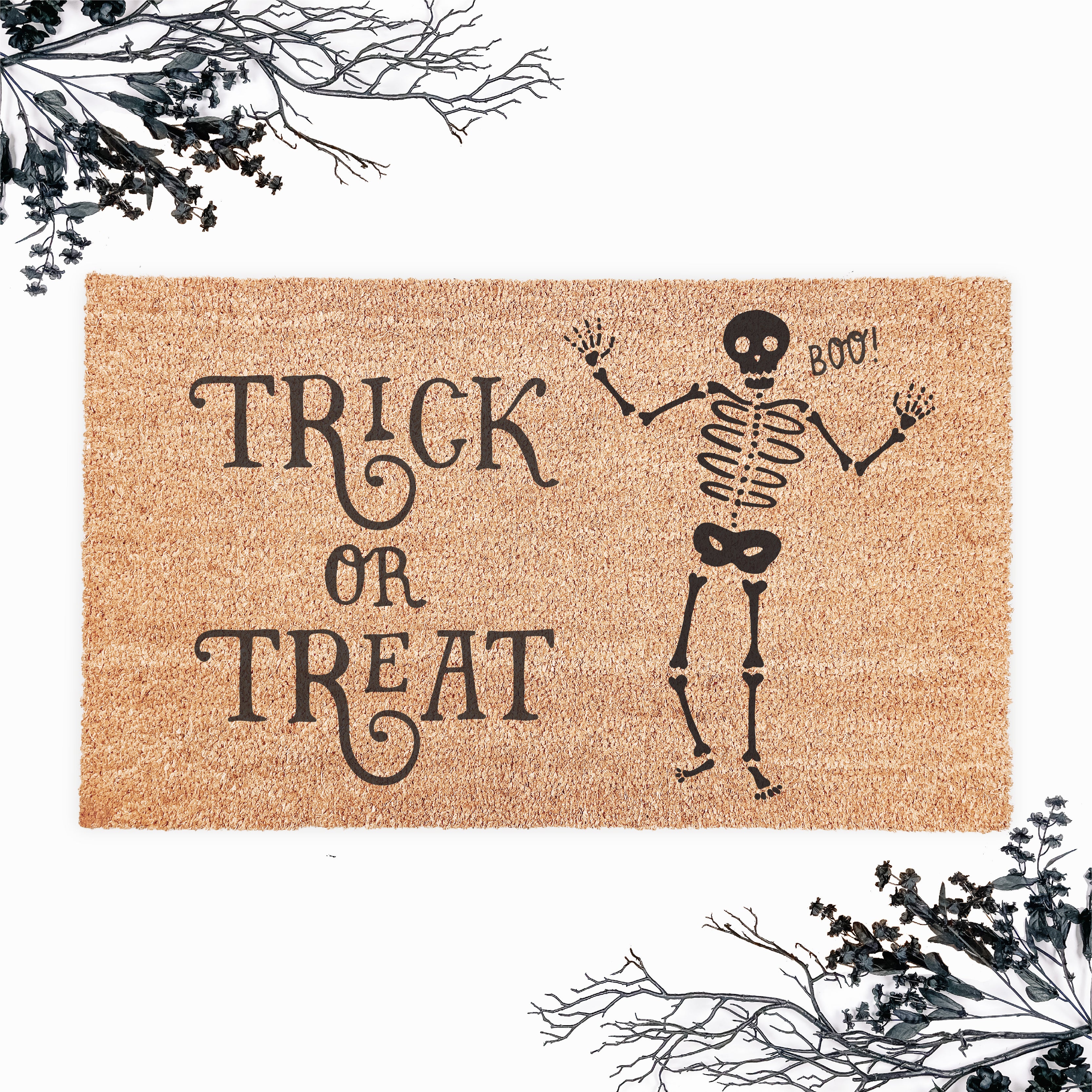 Trick or Treat Skeleton Halloween Doormat