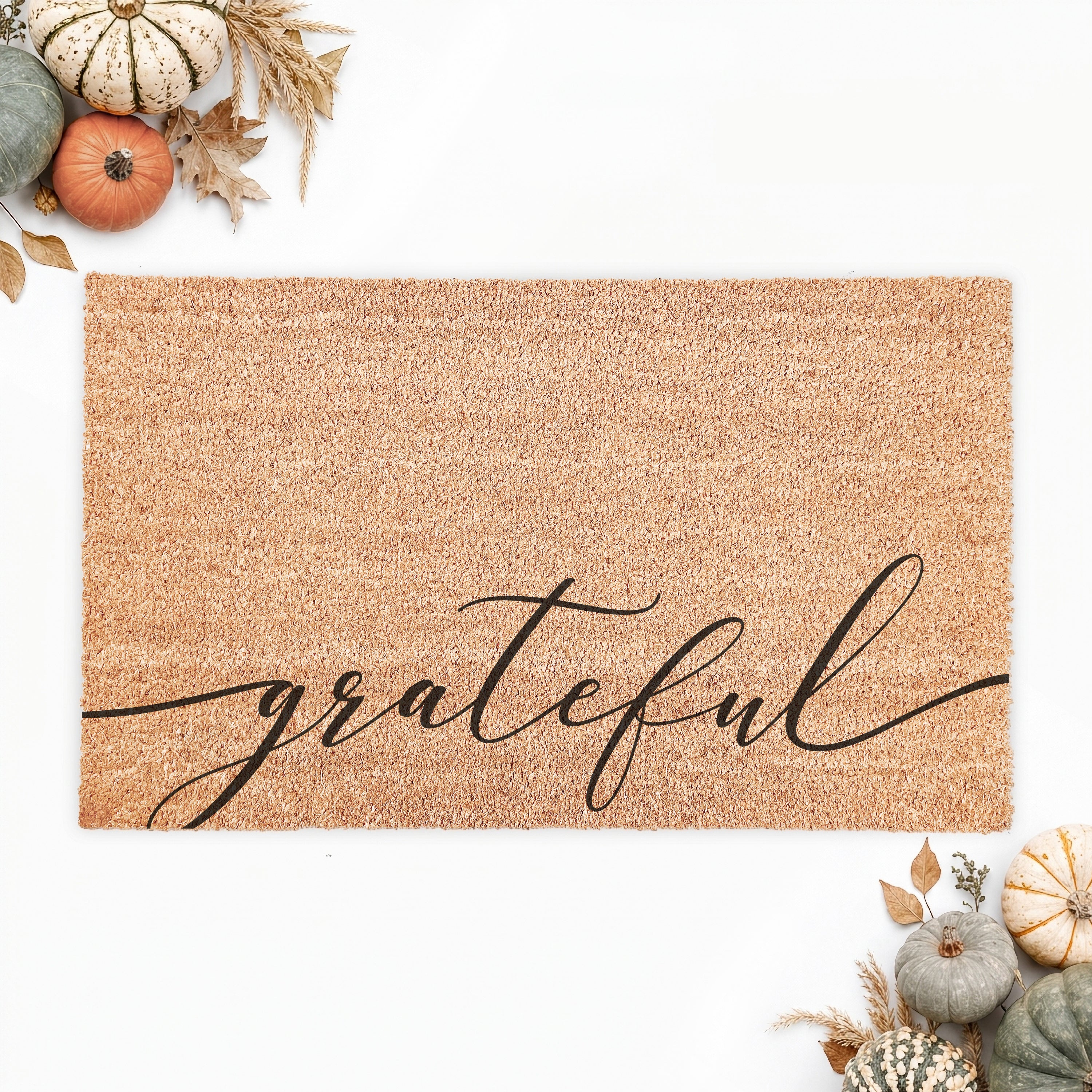 Grateful Bottom Script Thanksgiving Doormat