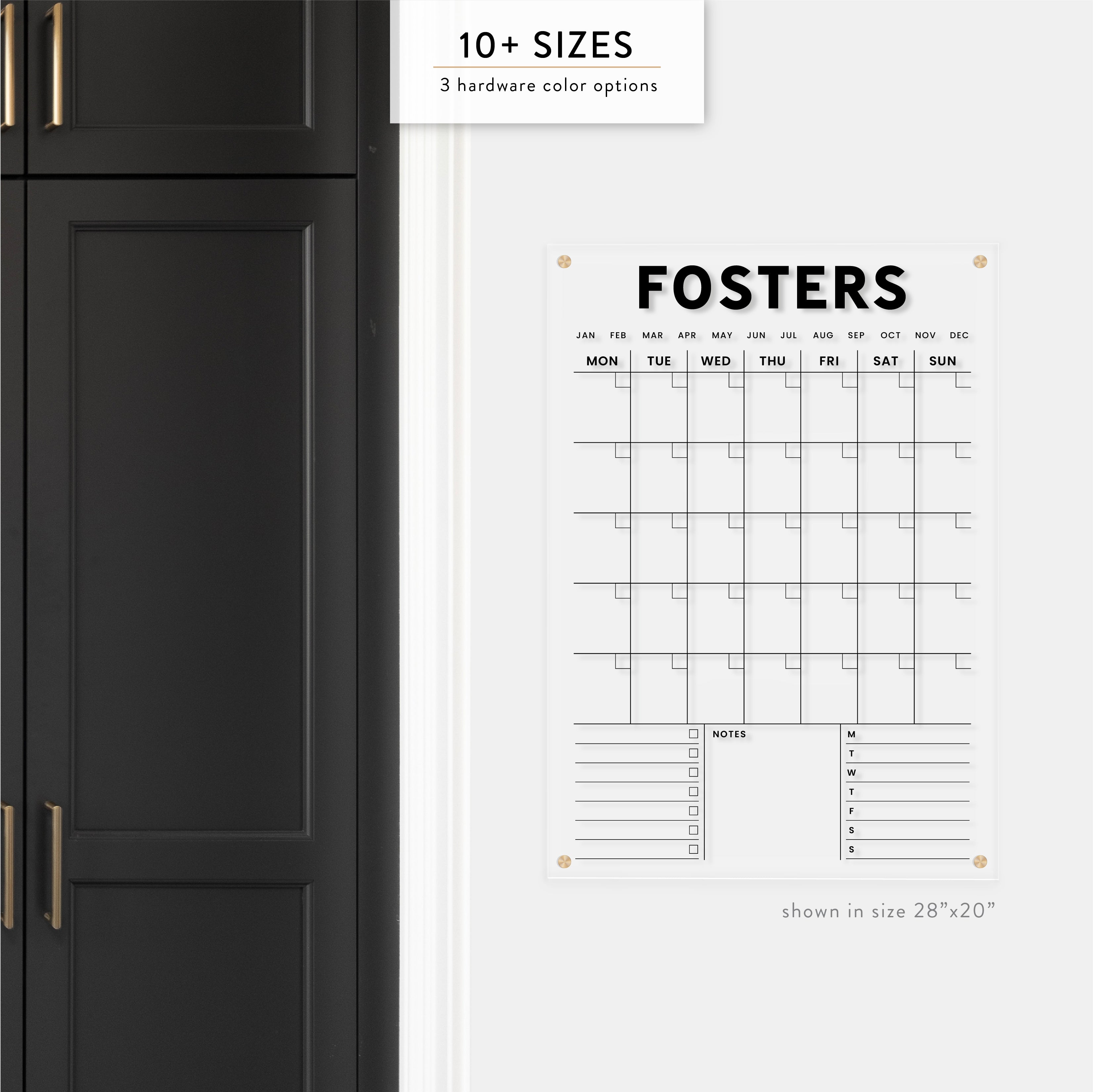 Personalized Monthly with Checklist, Notes and Meal Plan Acrylic Wall Calendar