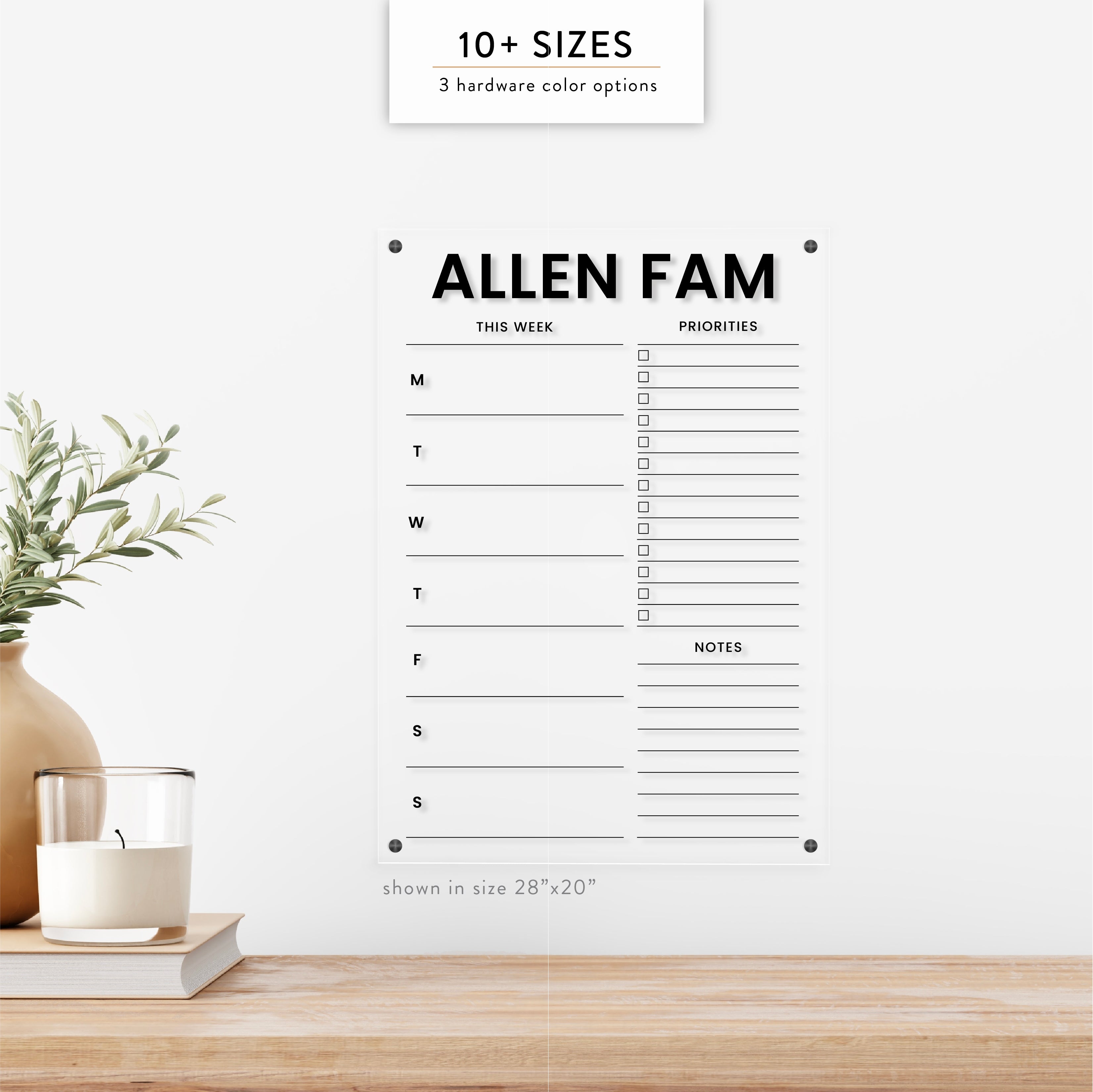Personalized Weekly with Checklist and Notes Acrylic Wall Calendar