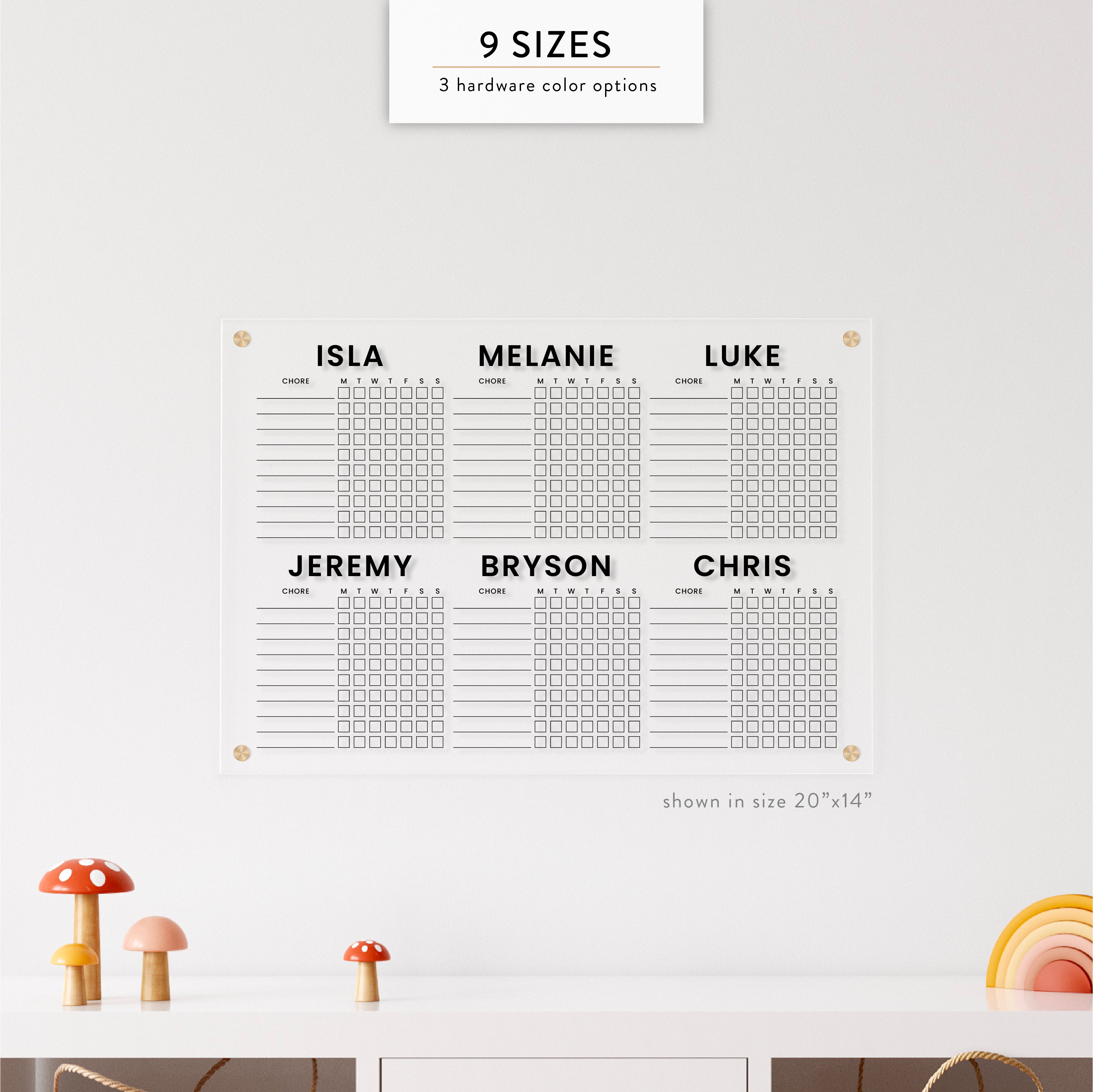 Personalized Kid's Acrylic Chore Chart for Six Kids