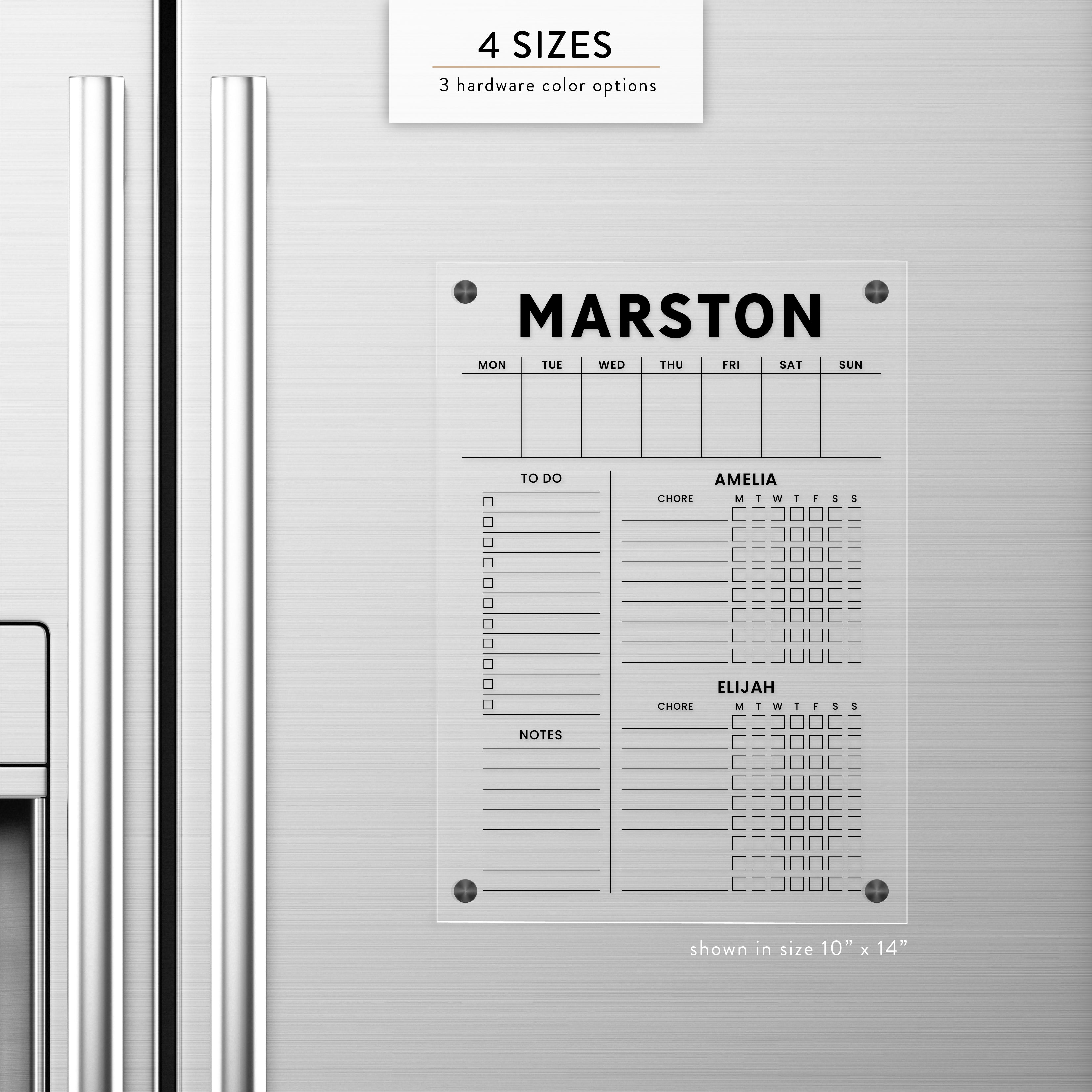 Personalized Weekly + Kids Chore Chart for Two Magnetic Acrylic Calendar