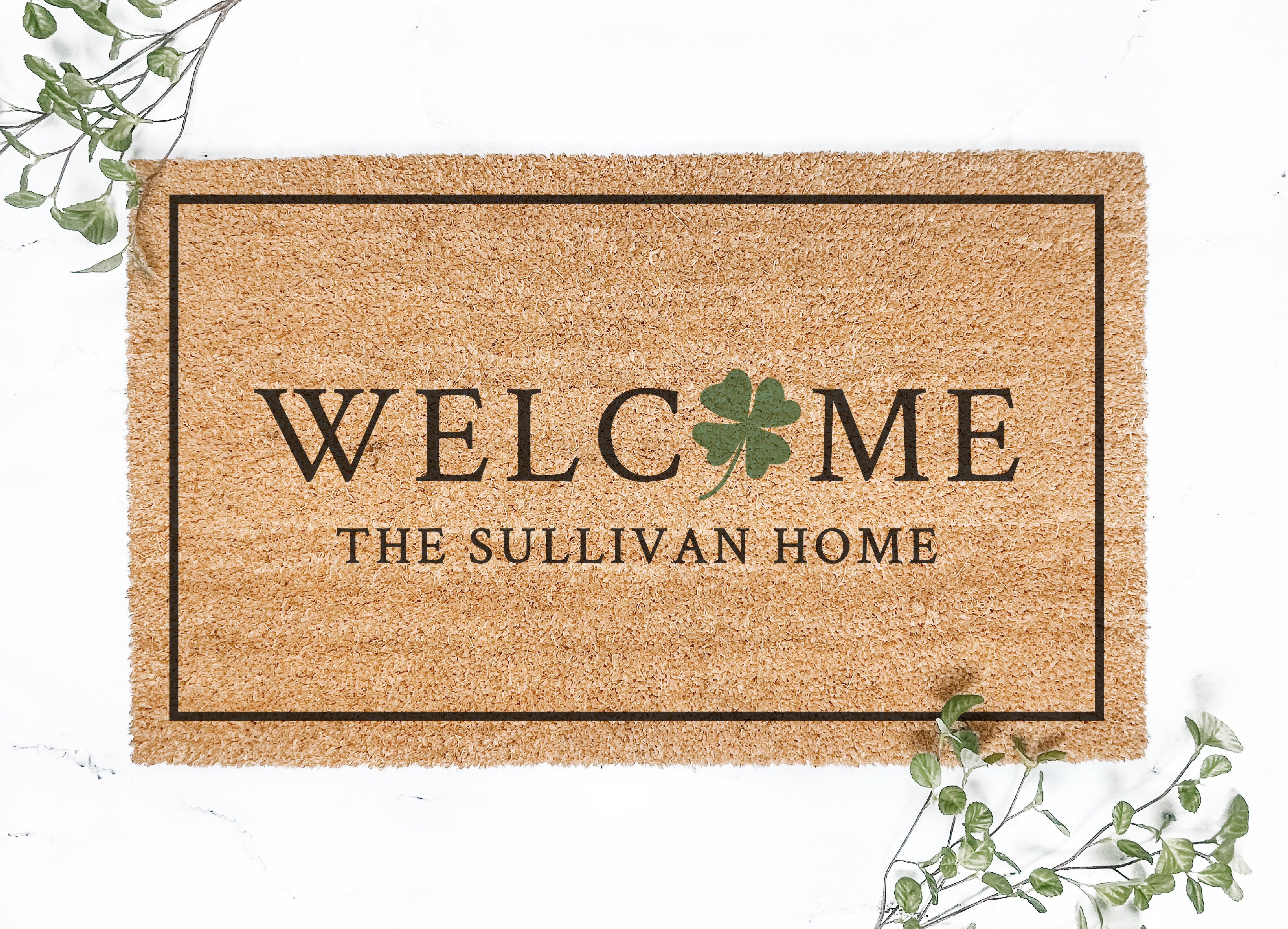 Personalized Clover Welcome Border Doormat