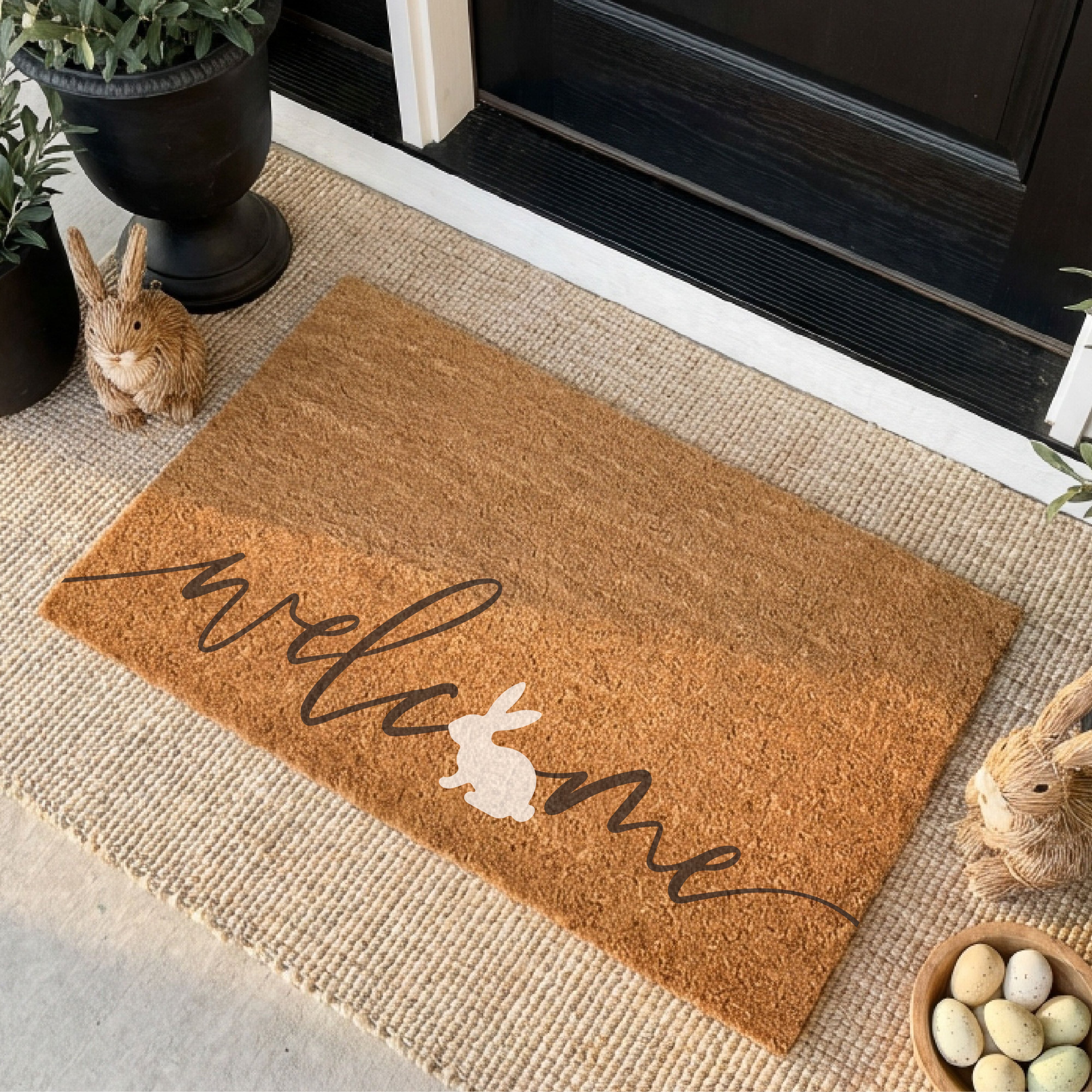 Bunny Welcome Script Doormat
