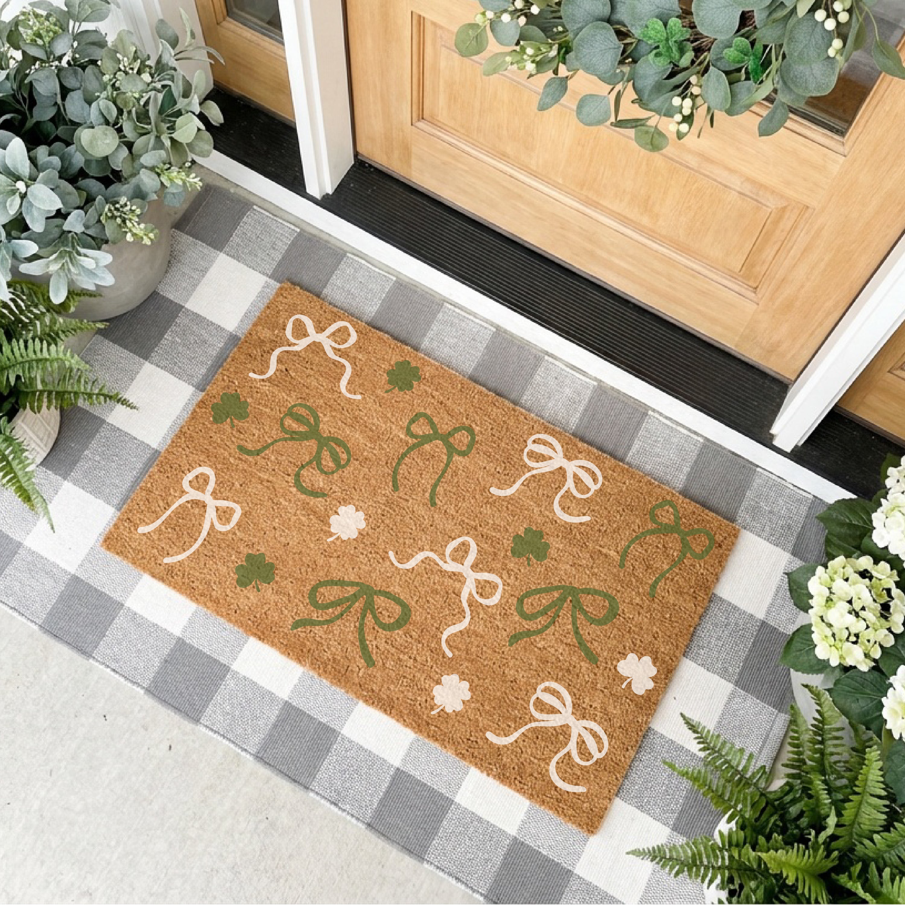 Shamrock and Coquette Bow Doormat