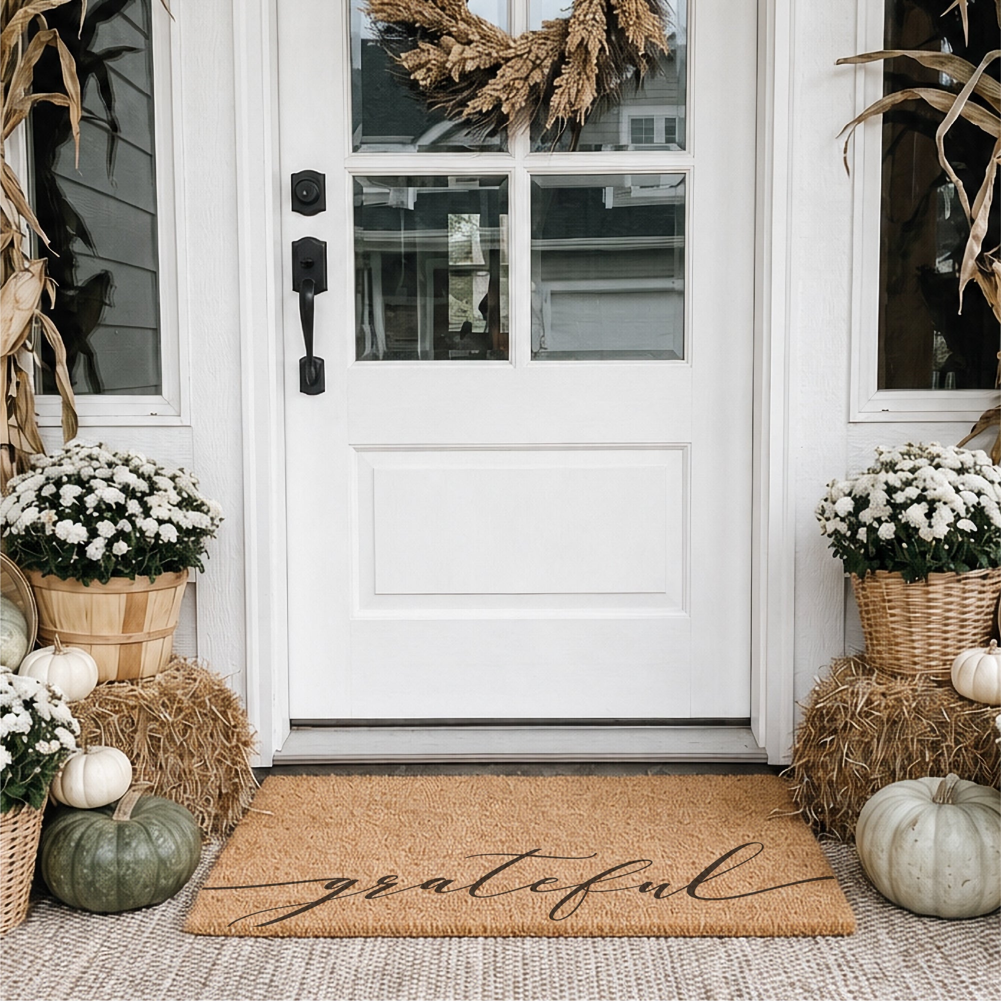 Grateful Bottom Script Thanksgiving Doormat