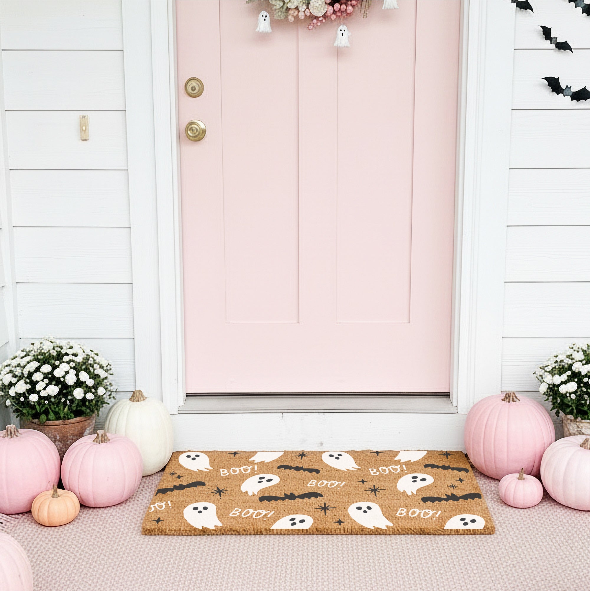 Boo! Ghost & Bat Pattern Doormat
