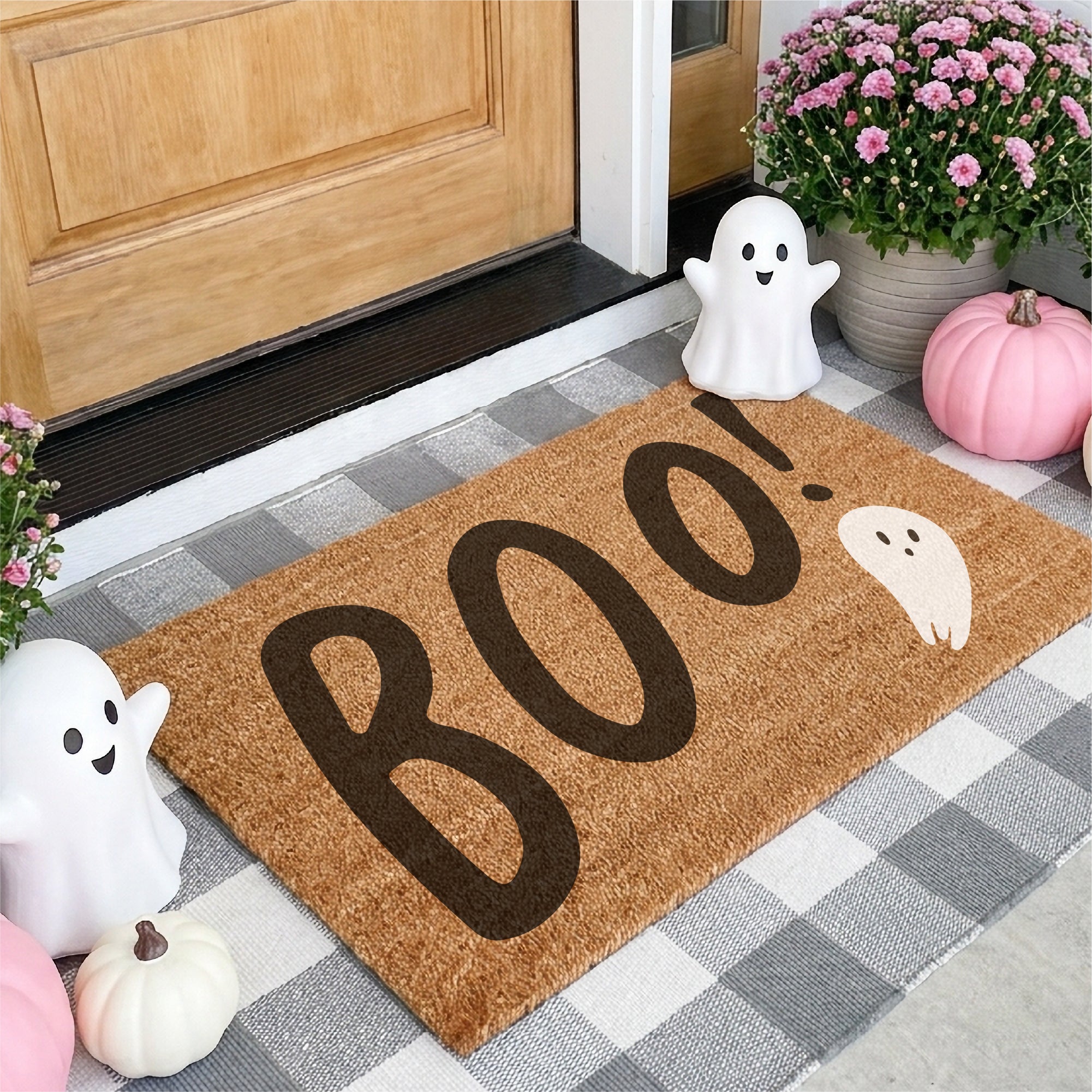 Boo! Cute Floating Spooky Ghost Halloween Doormat