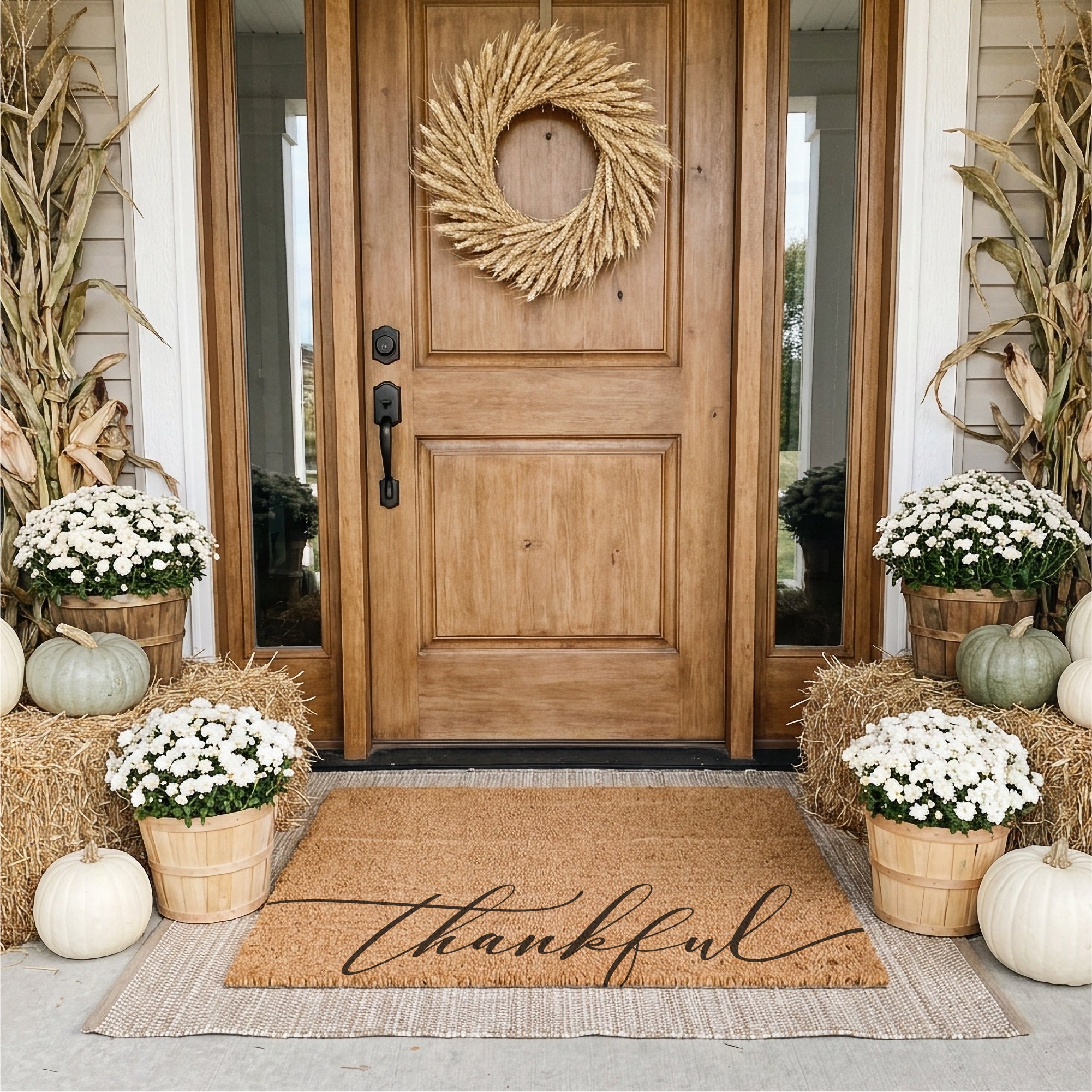 Thankful Bottom Script Thanksgiving Doormat