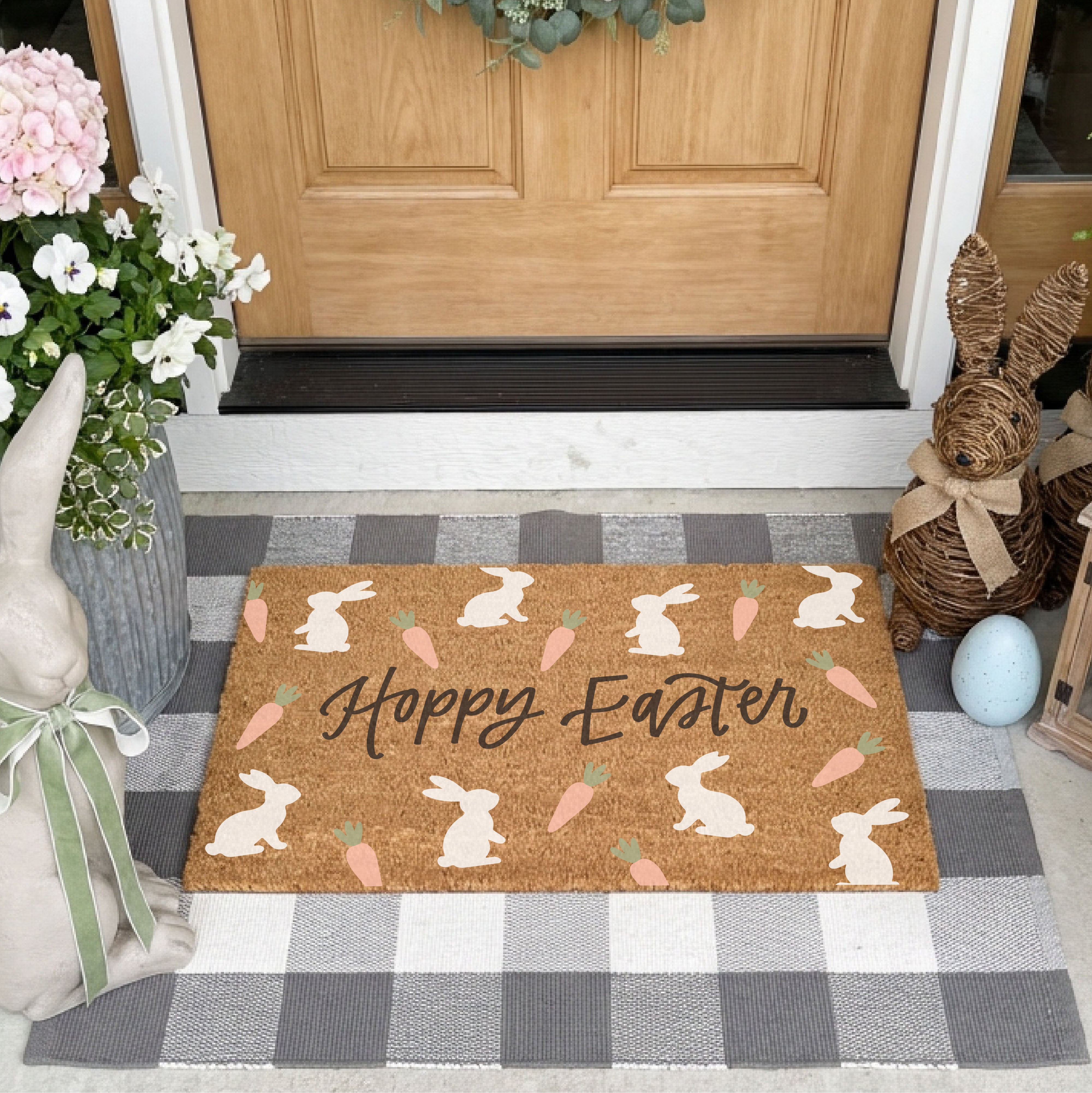 Hoppy Easter Bunny & Carrots Doormat