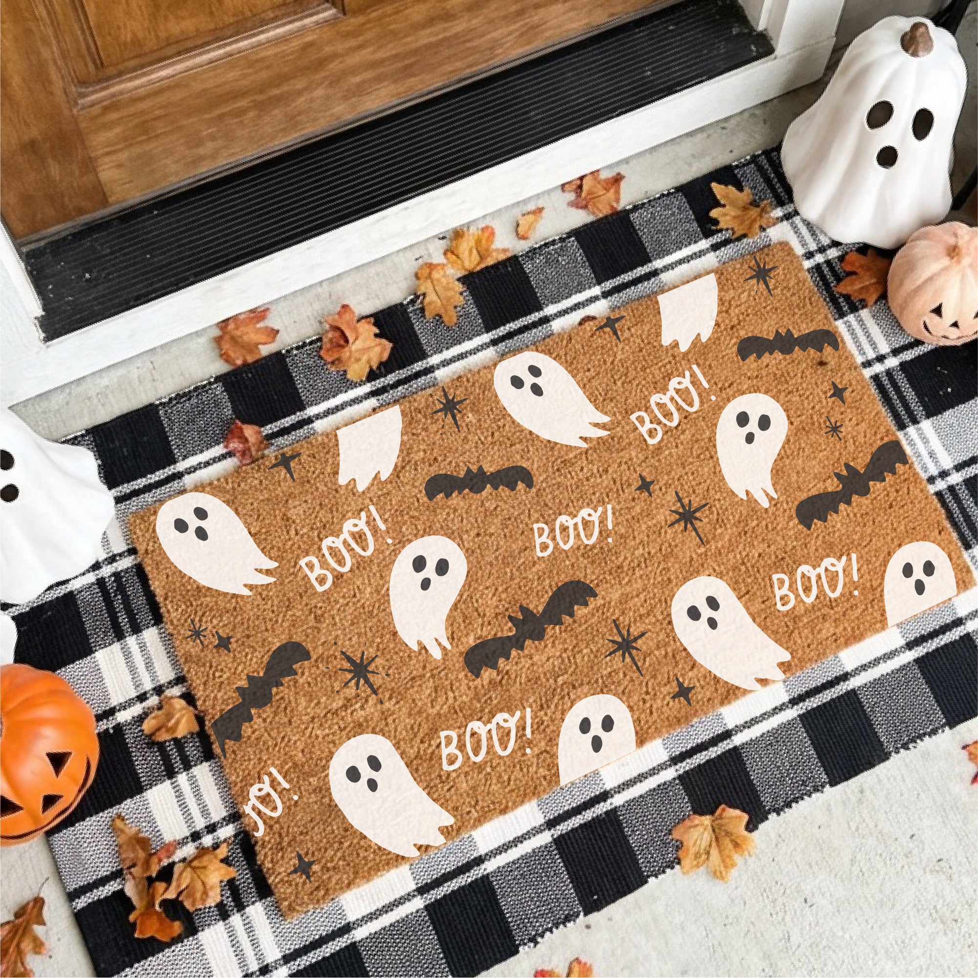 Boo! Ghost & Bat Pattern Doormat