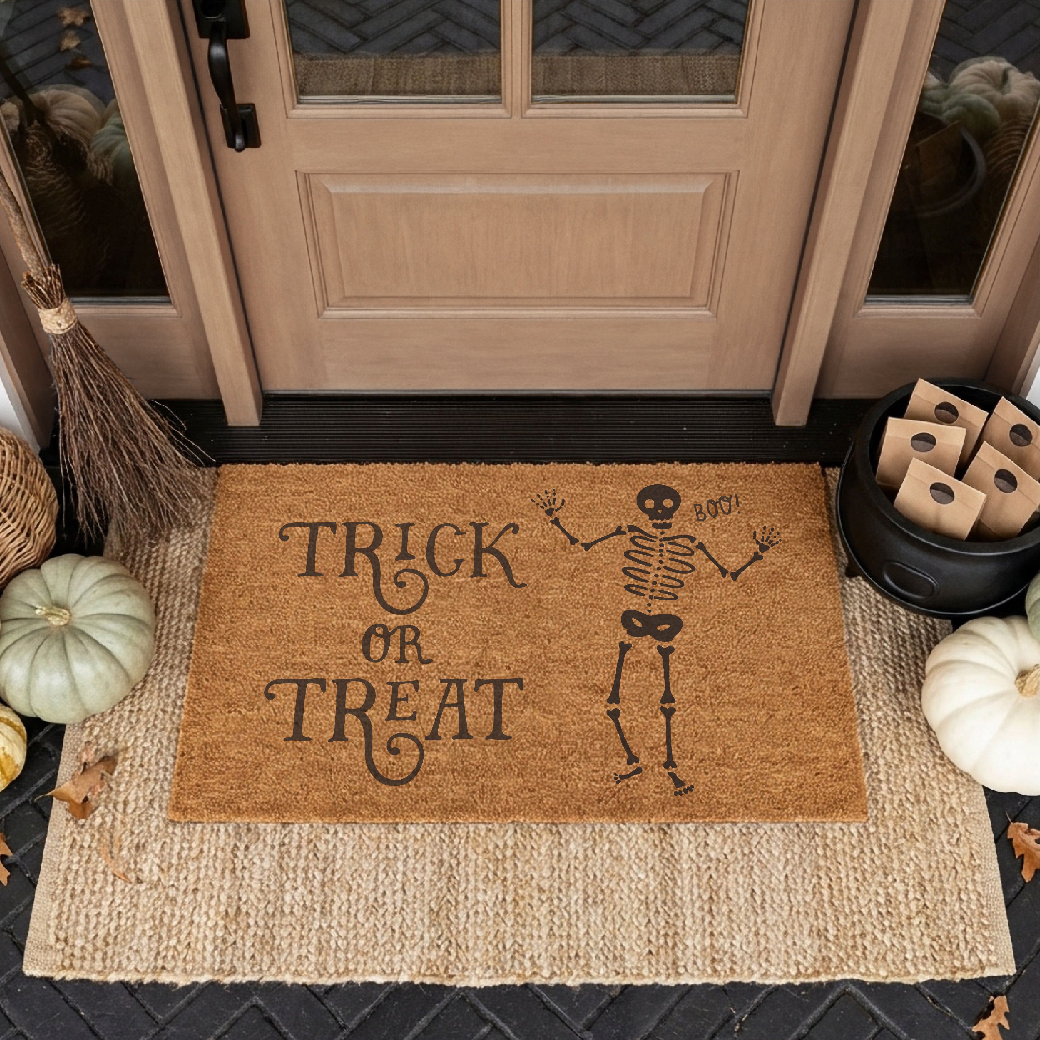 Trick or Treat Skeleton Halloween Doormat
