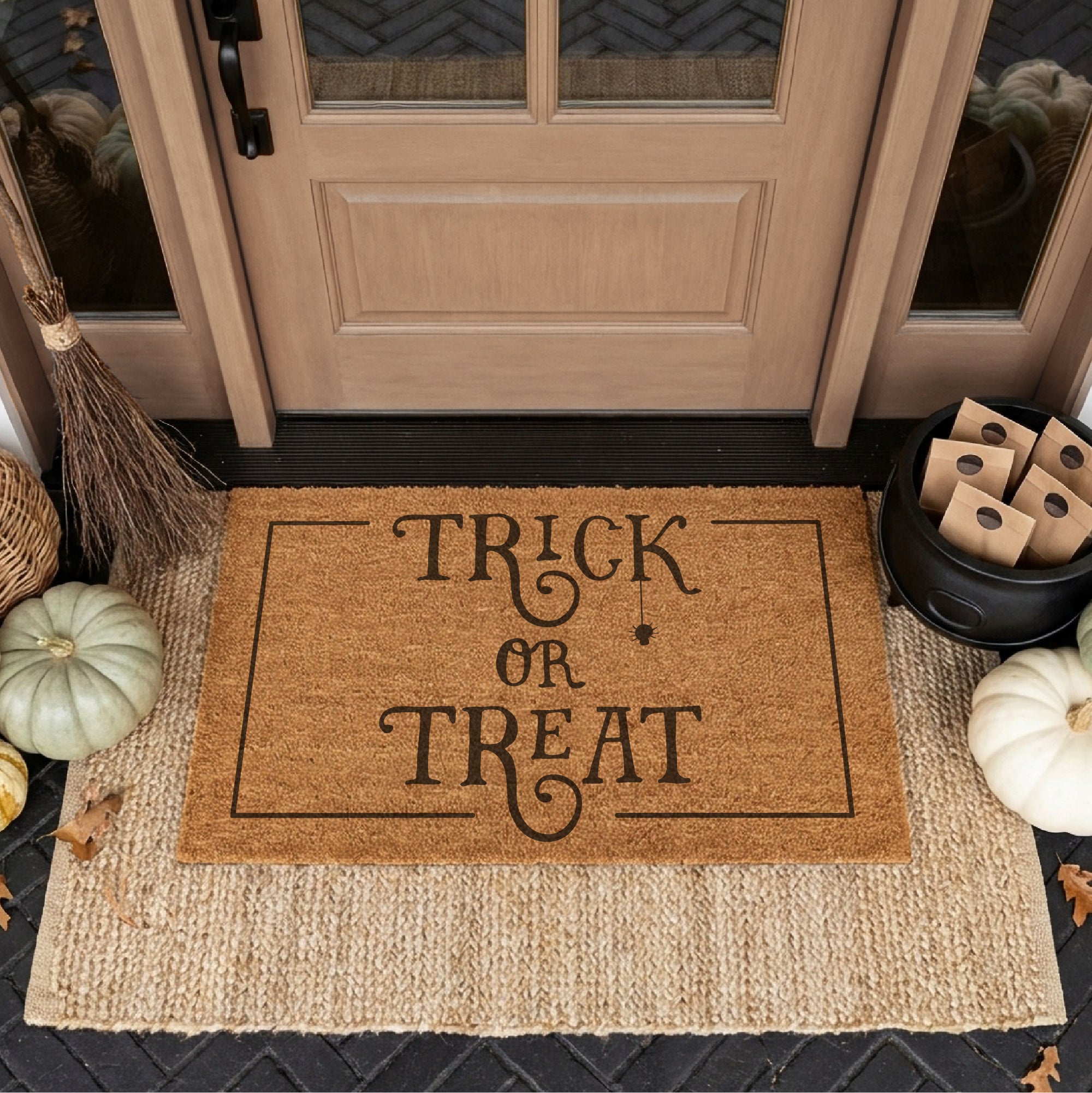 Trick or Treat Dangling Spider Halloween Doormat