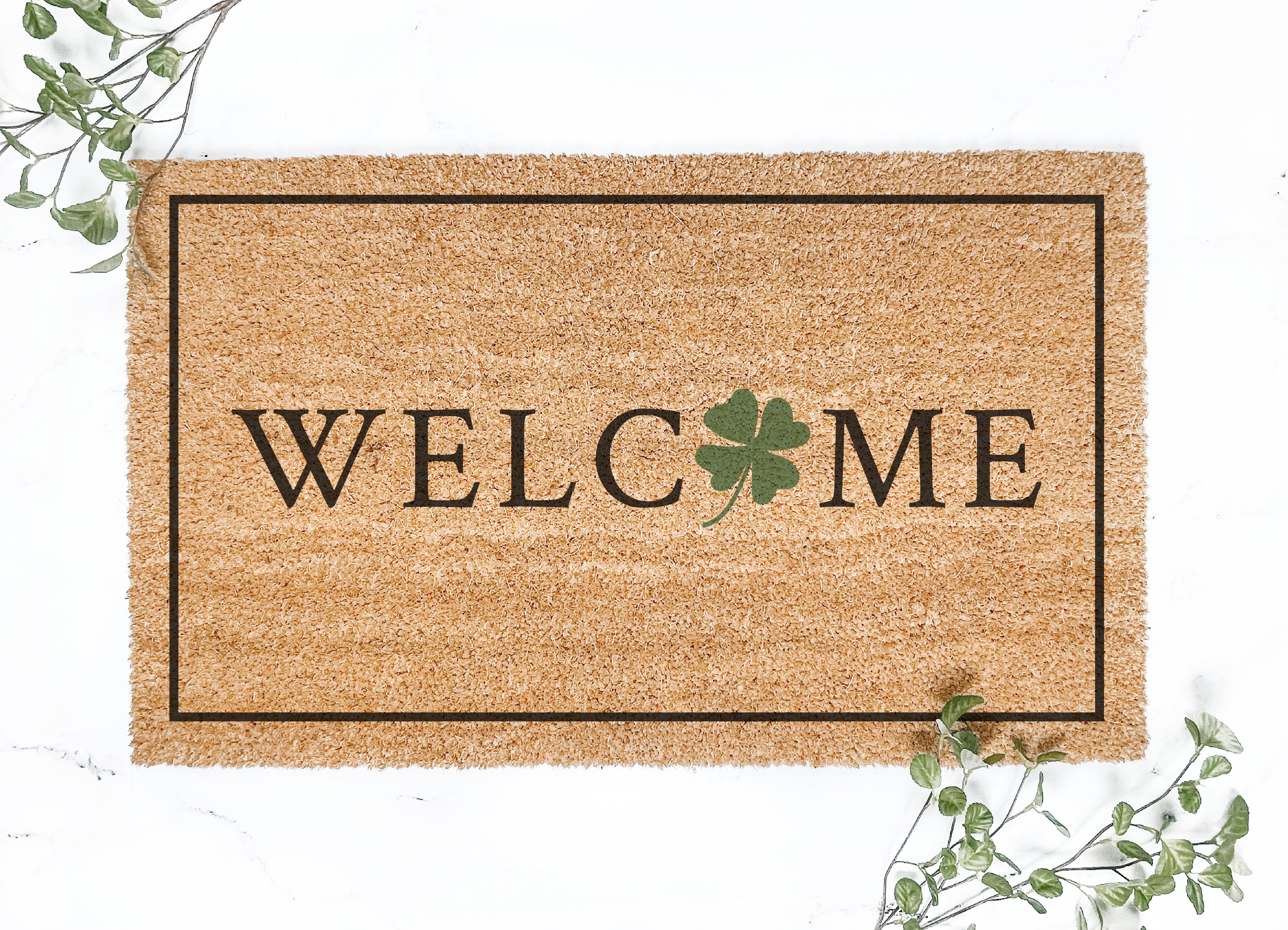 Welcome Clover Bordered Doormat