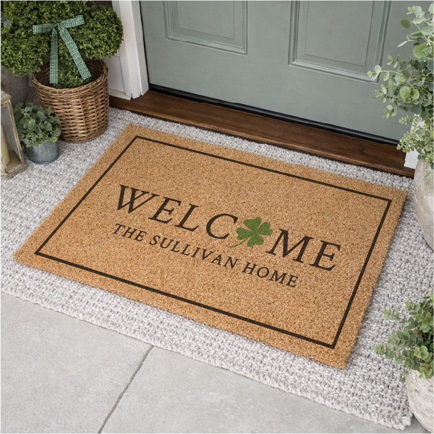 Personalized Clover Welcome Border Doormat