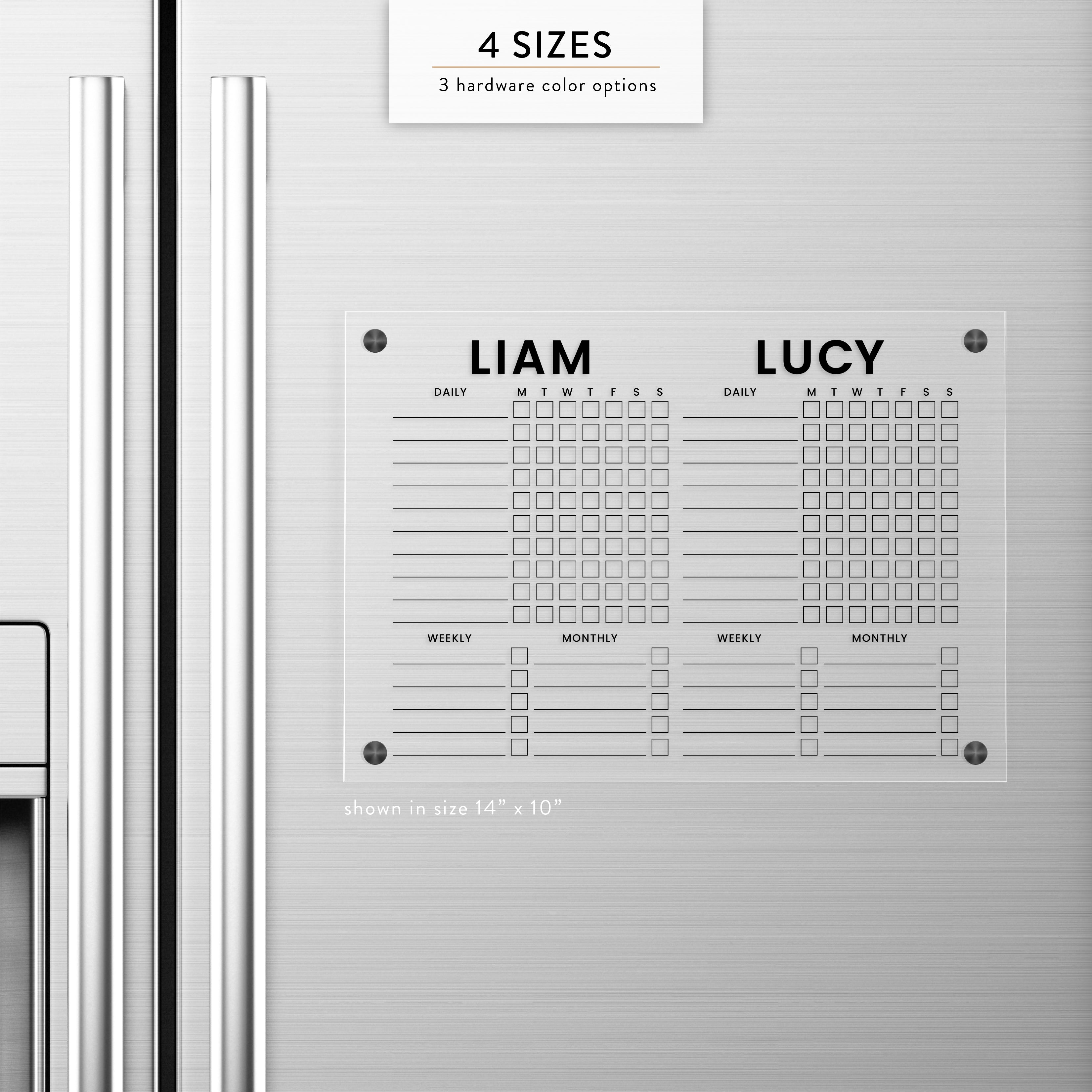 Personalized Kid's Chore Chart For Two Magnetic Acrylic Wet/Dry Erase Board