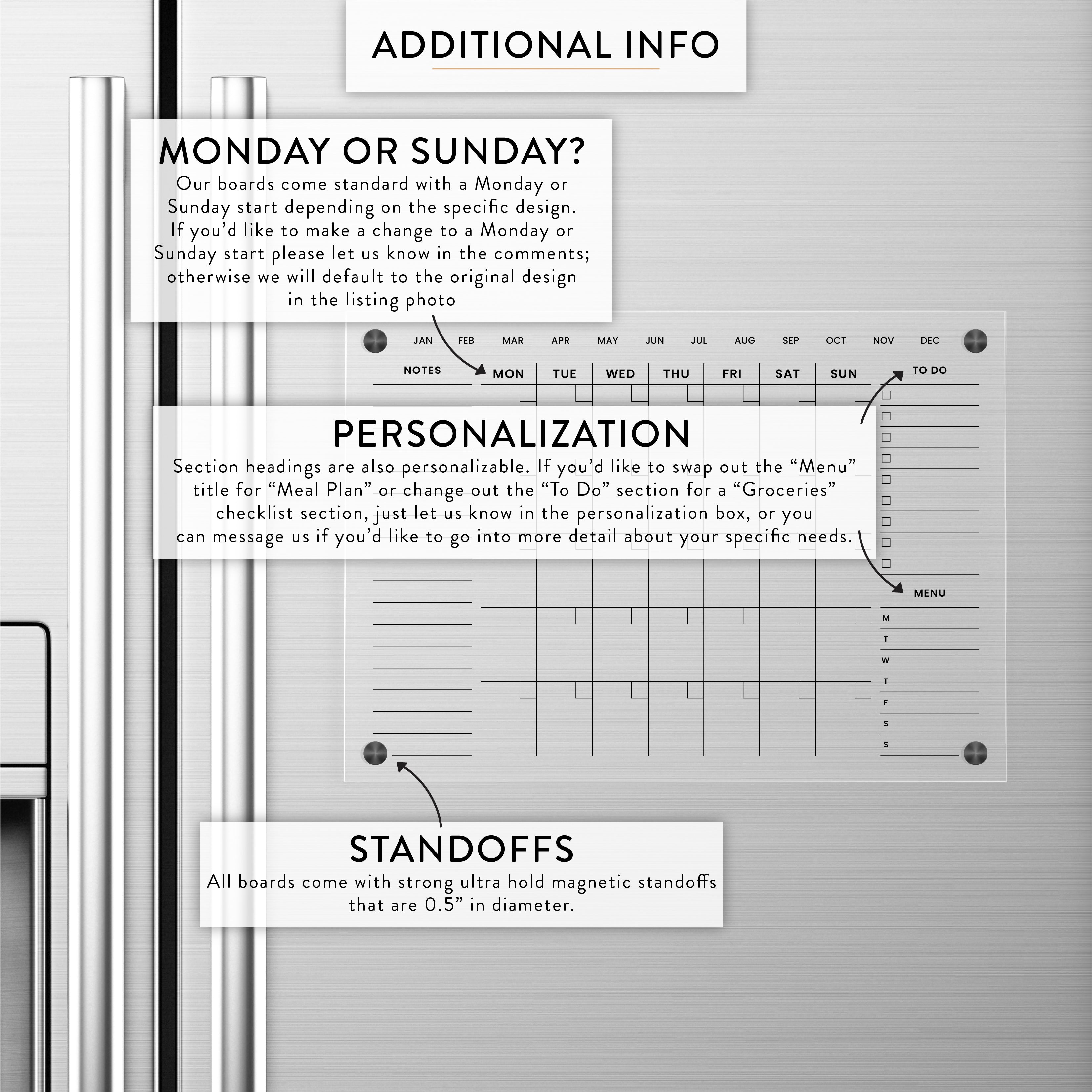 Monthly + Double Sidebar Magnetic Acrylic Fridge Calendar