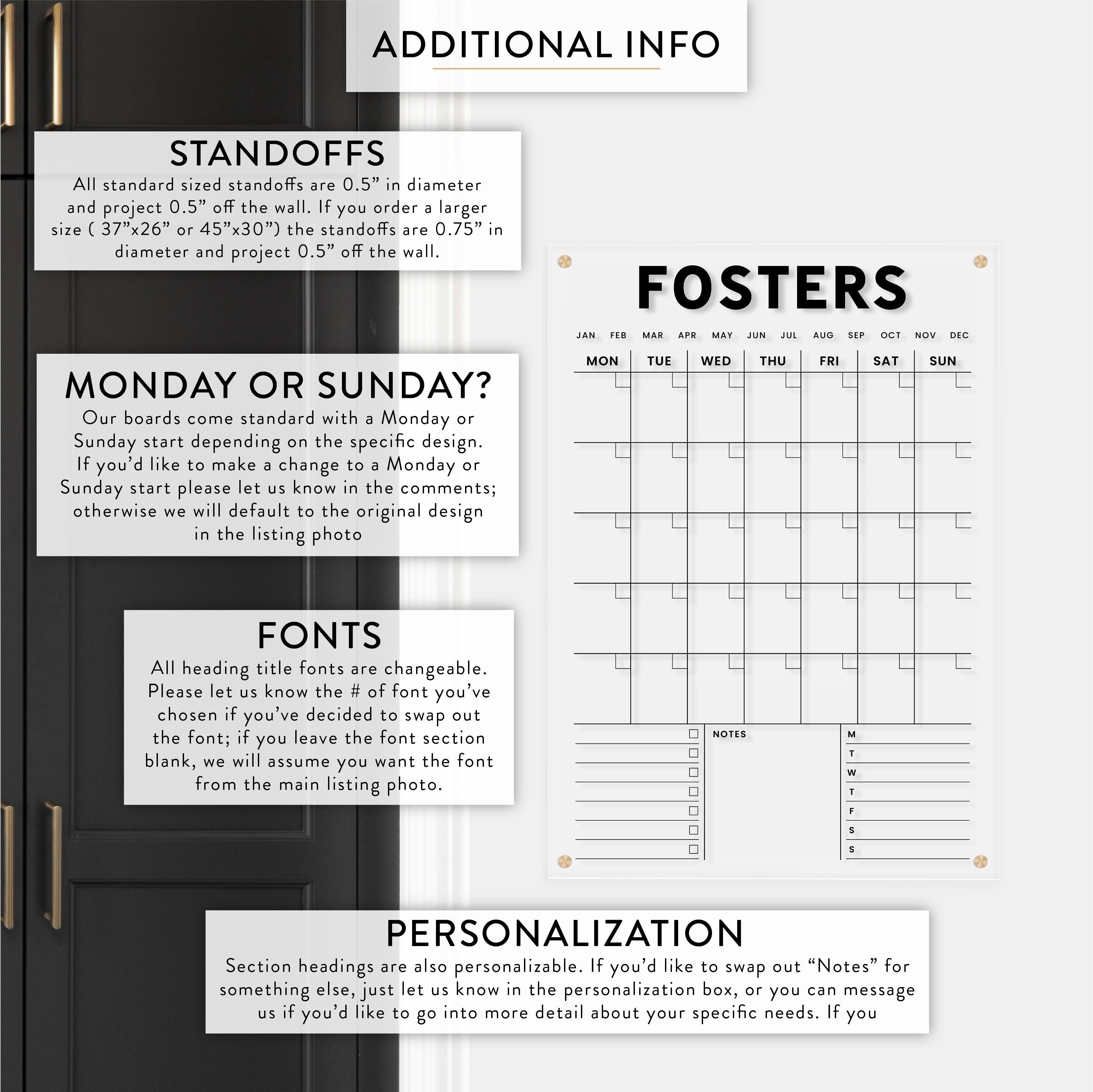 Personalized Monthly with Checklist, Notes and Meal Plan Acrylic Wall Calendar