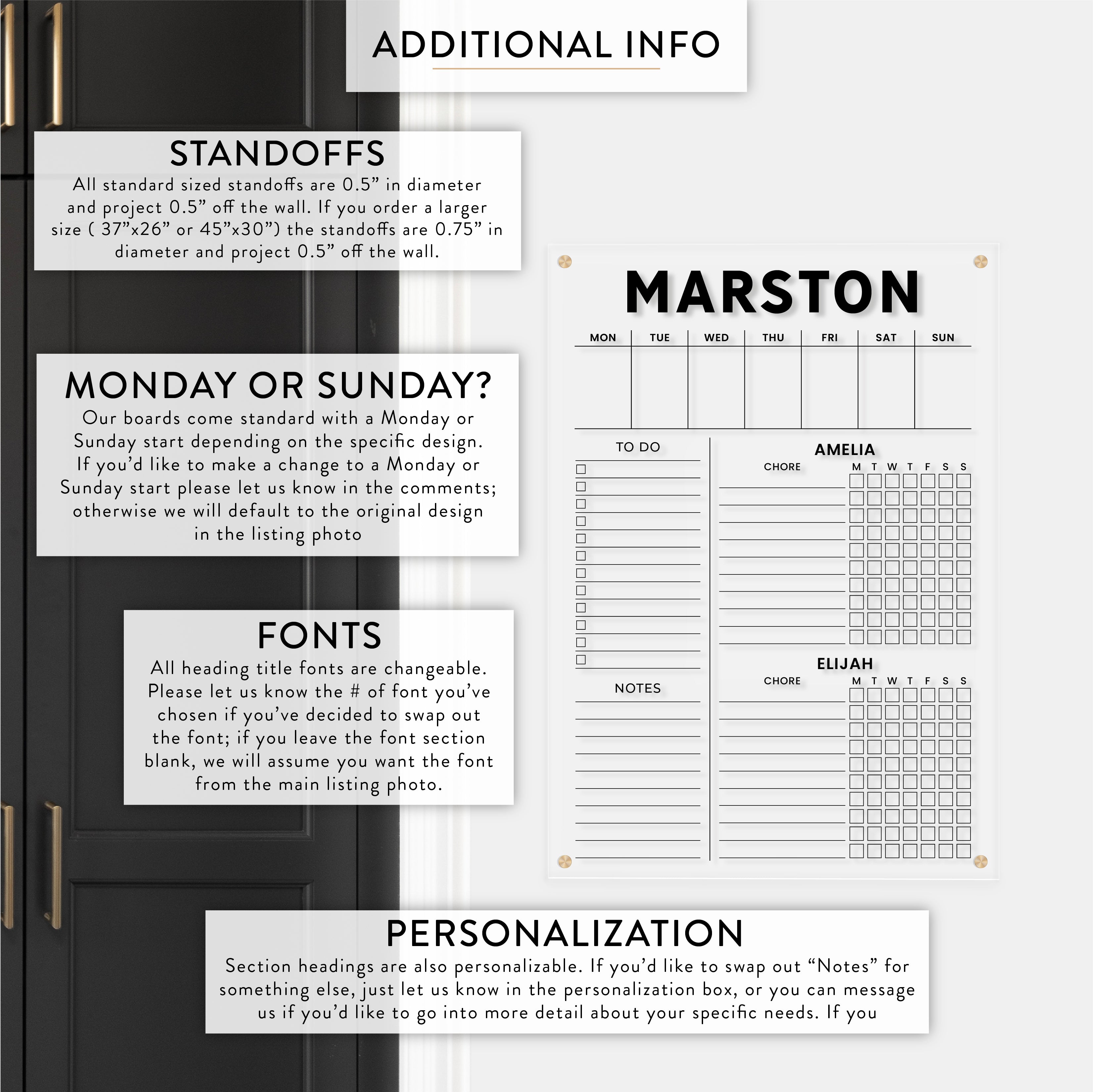 Personalized Weekly and Kid's Chore Chart for 2 Kids Acrylic Wall Calendar