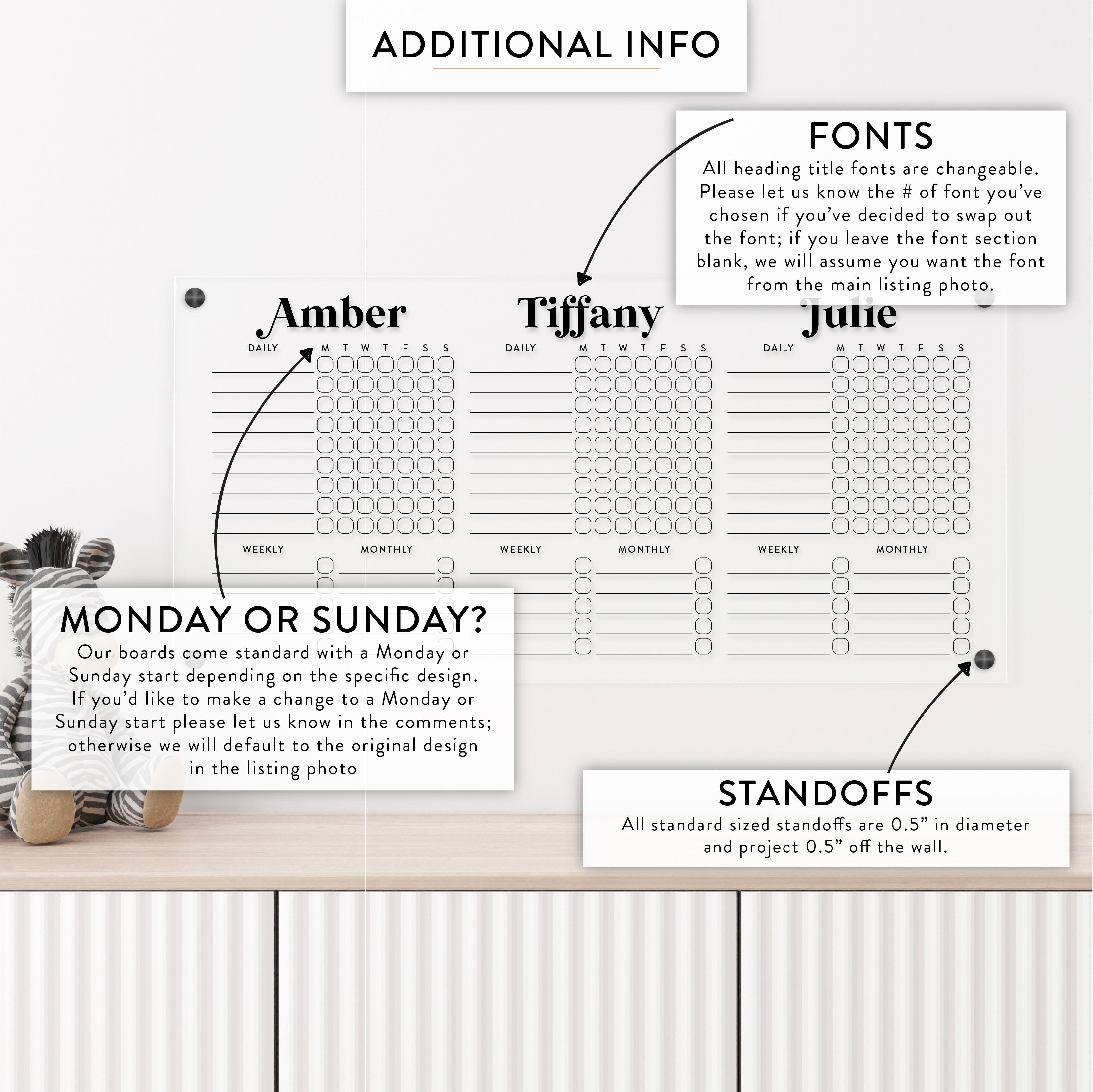 Personalized Kid's Acrylic Chore Chart for 3 Kids