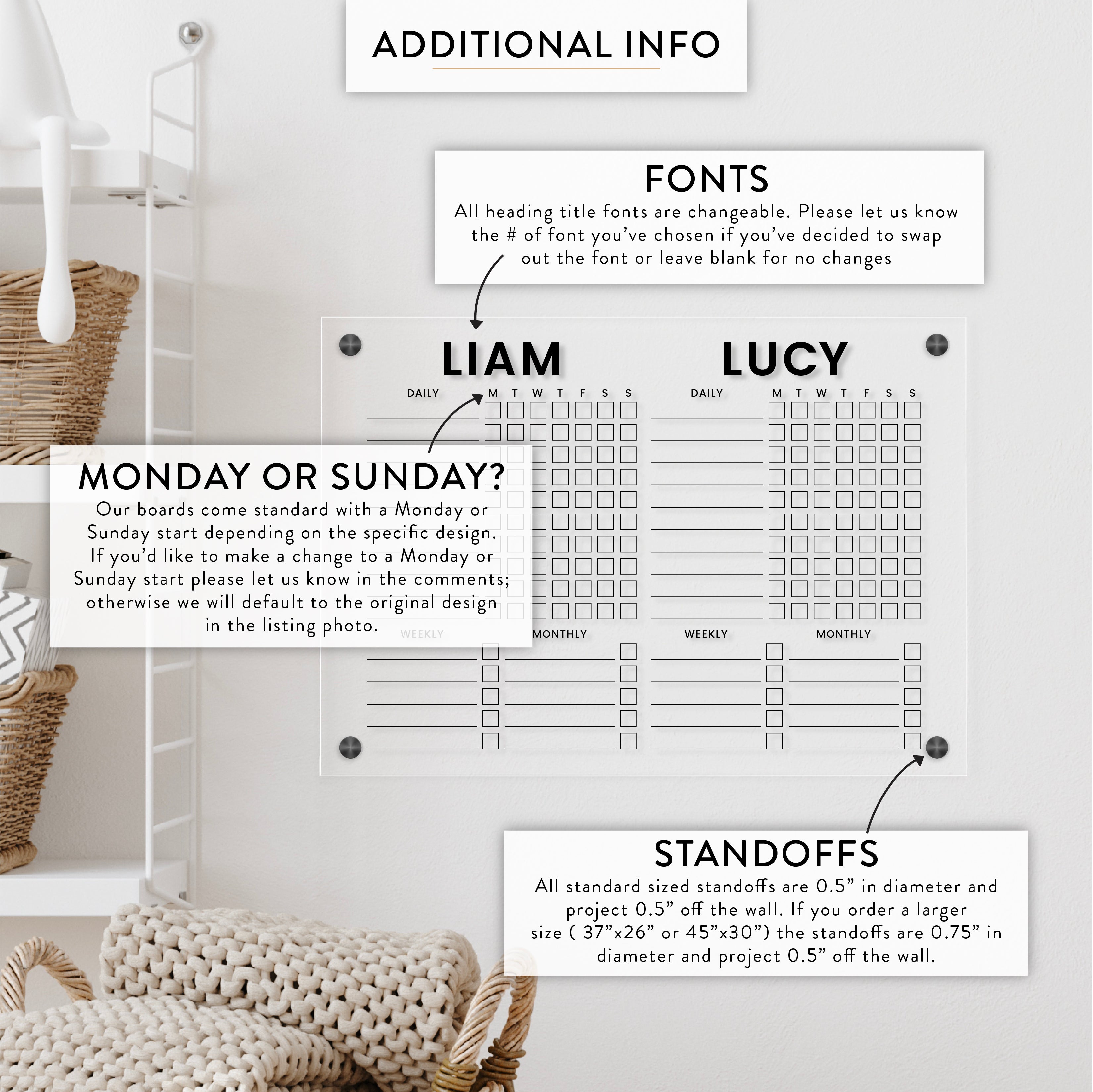 Personalized Kid's Chore Chart For Two Magnetic Acrylic Wet/Dry Erase Board