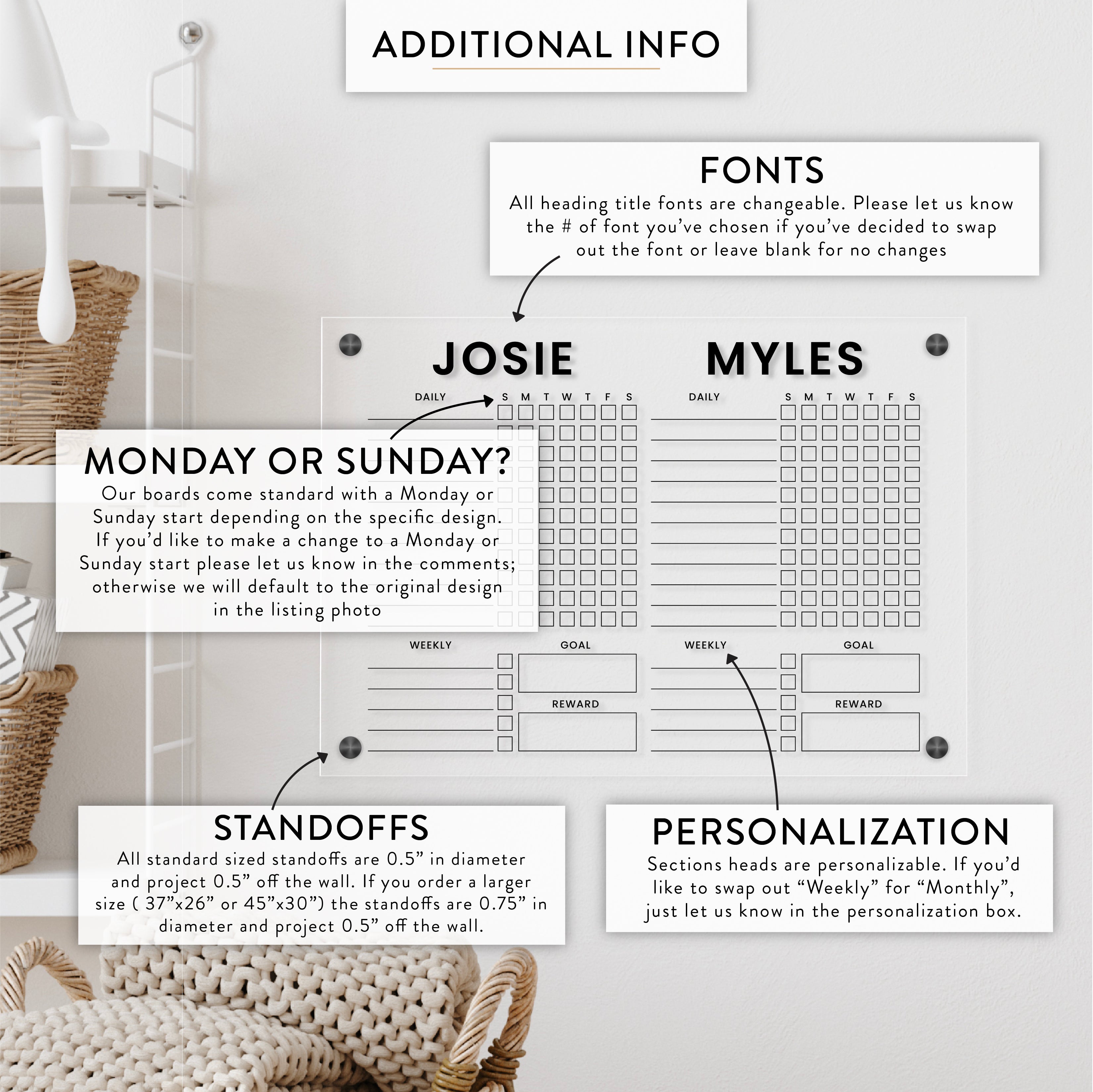 Personalized Kid's Acrylic Chore Chart for 2 Kids