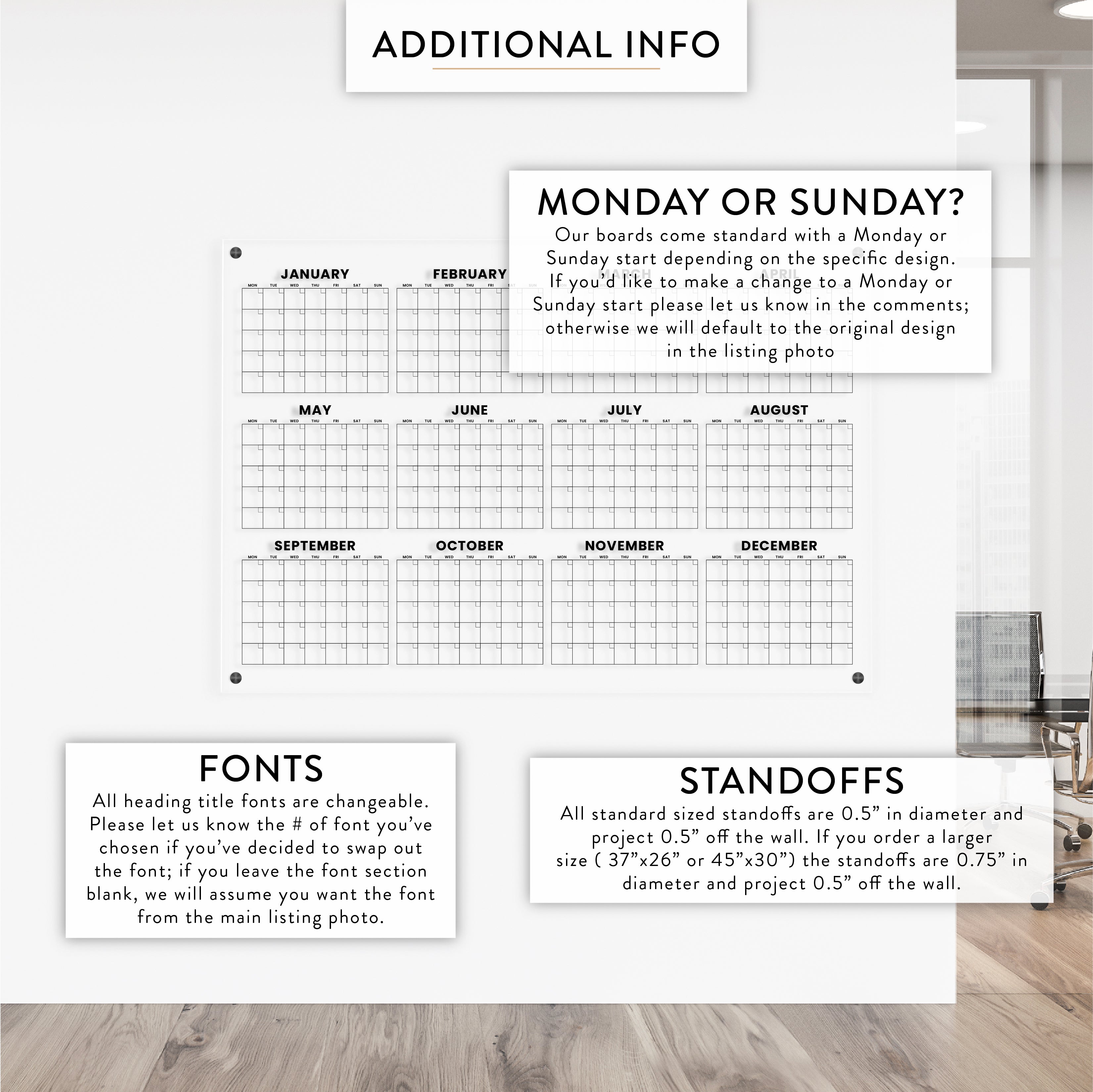 12 Month Full Year Acrylic Wall Calendar