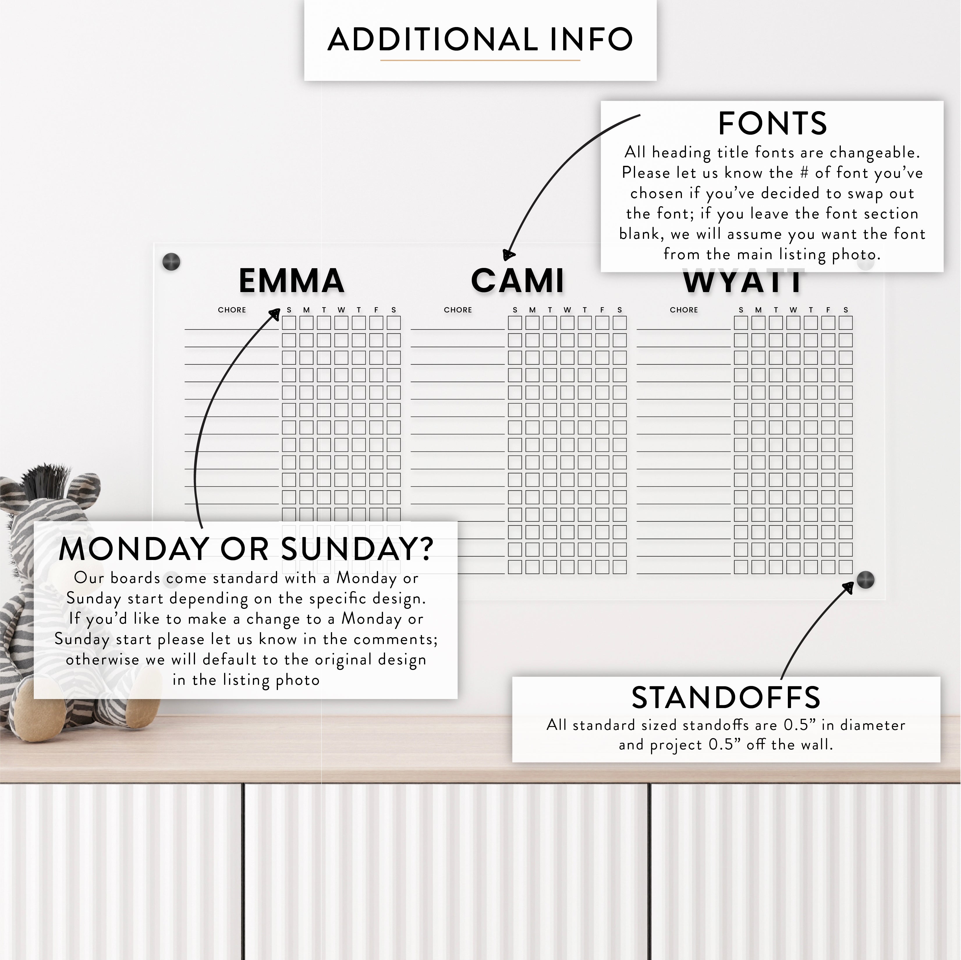 Personalized Kid's Acrylic Chore Chart for 3 Kids