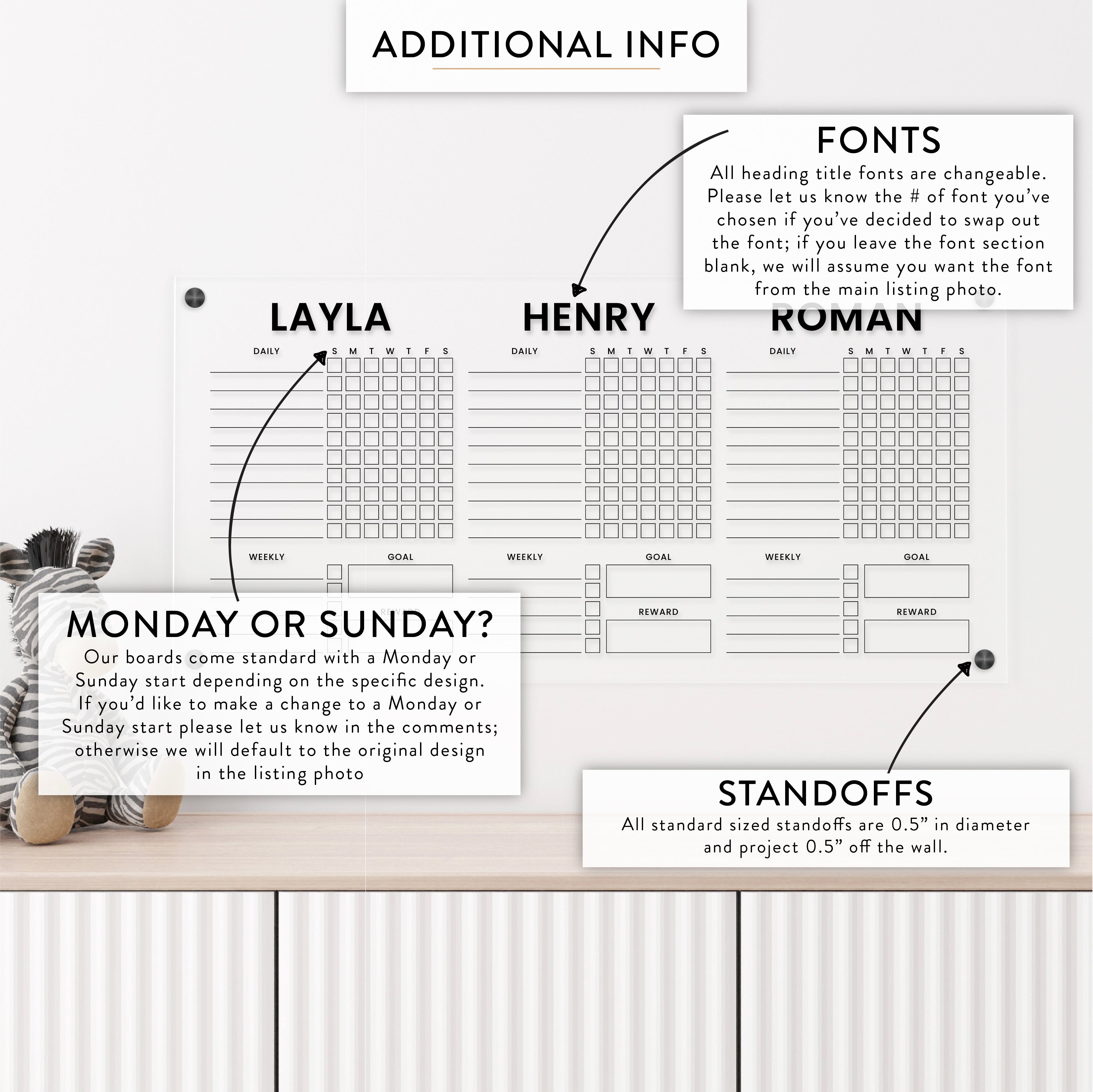 Personalized Kid's Acrylic Chore Chart for 3 Kids