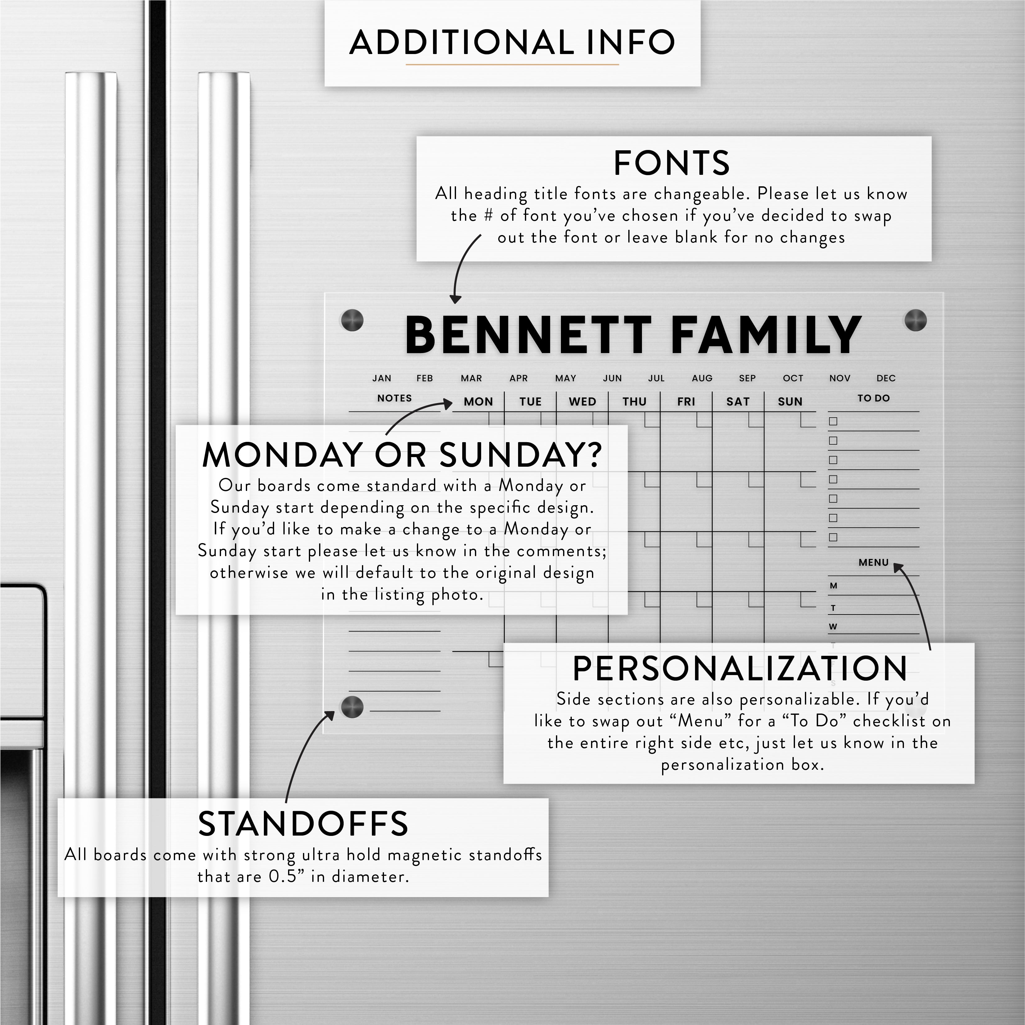 Personalized Monthly + Customizable Sidebars Magnetic Acrylic Fridge Calendar