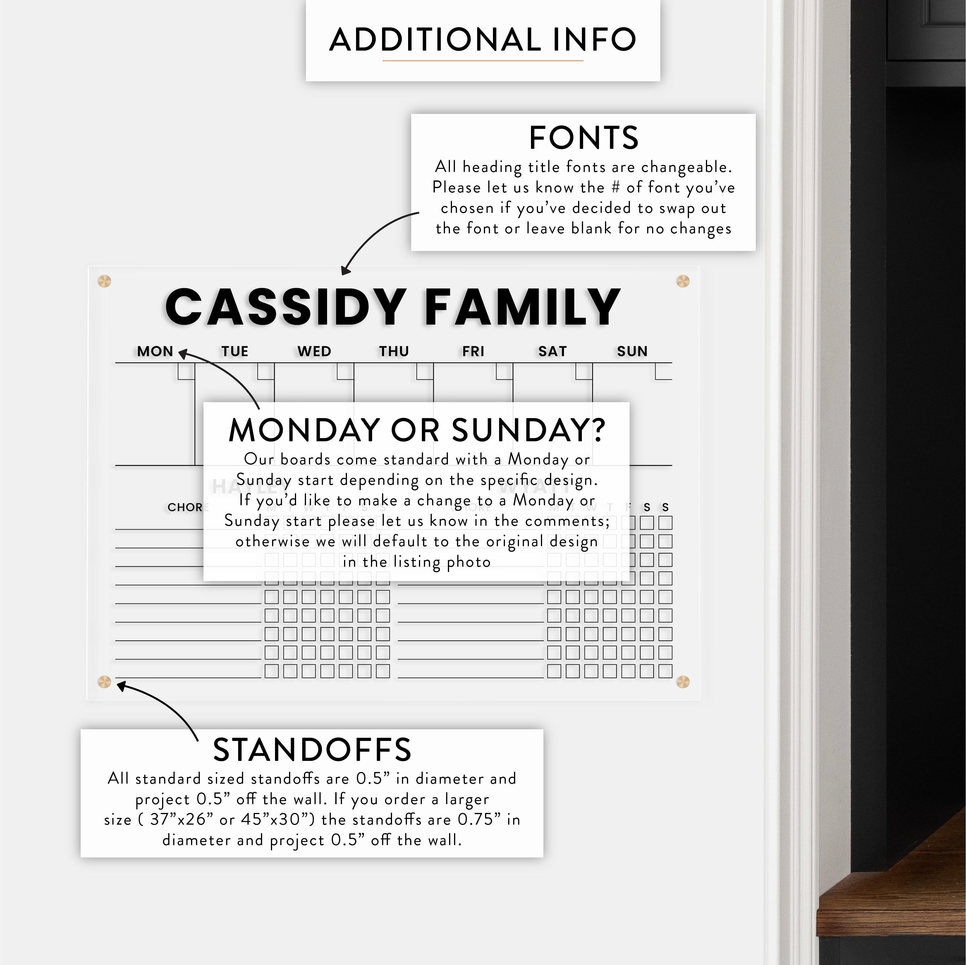 Personalized Weekly & Kid's Chore Chart for 2 Kids Acrylic Wall Calendar