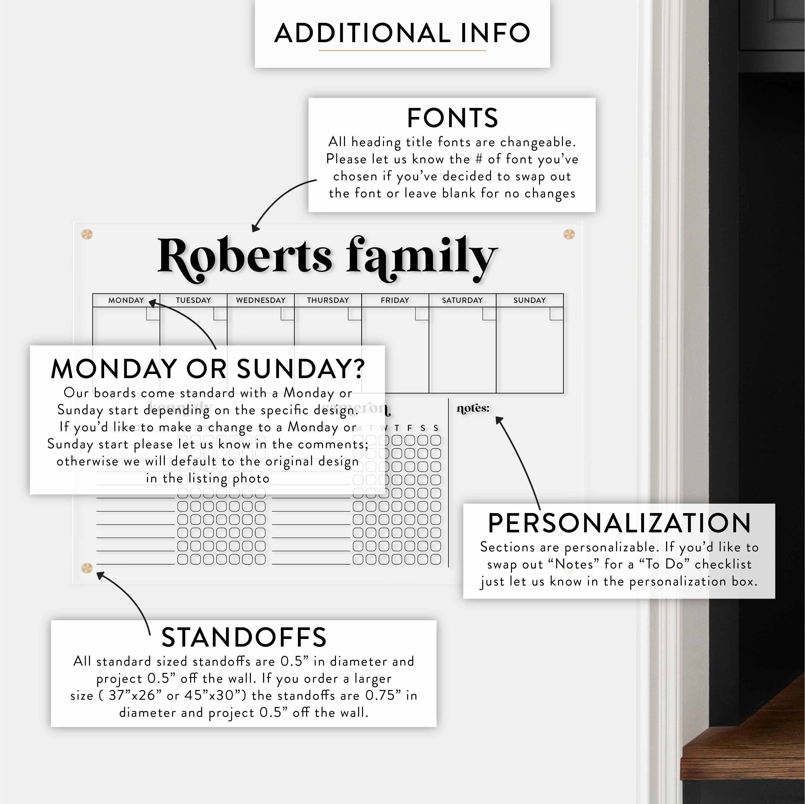 Personalized Weekly & Kid's Chore Chart for 2 Kids Acrylic Wall Calendar
