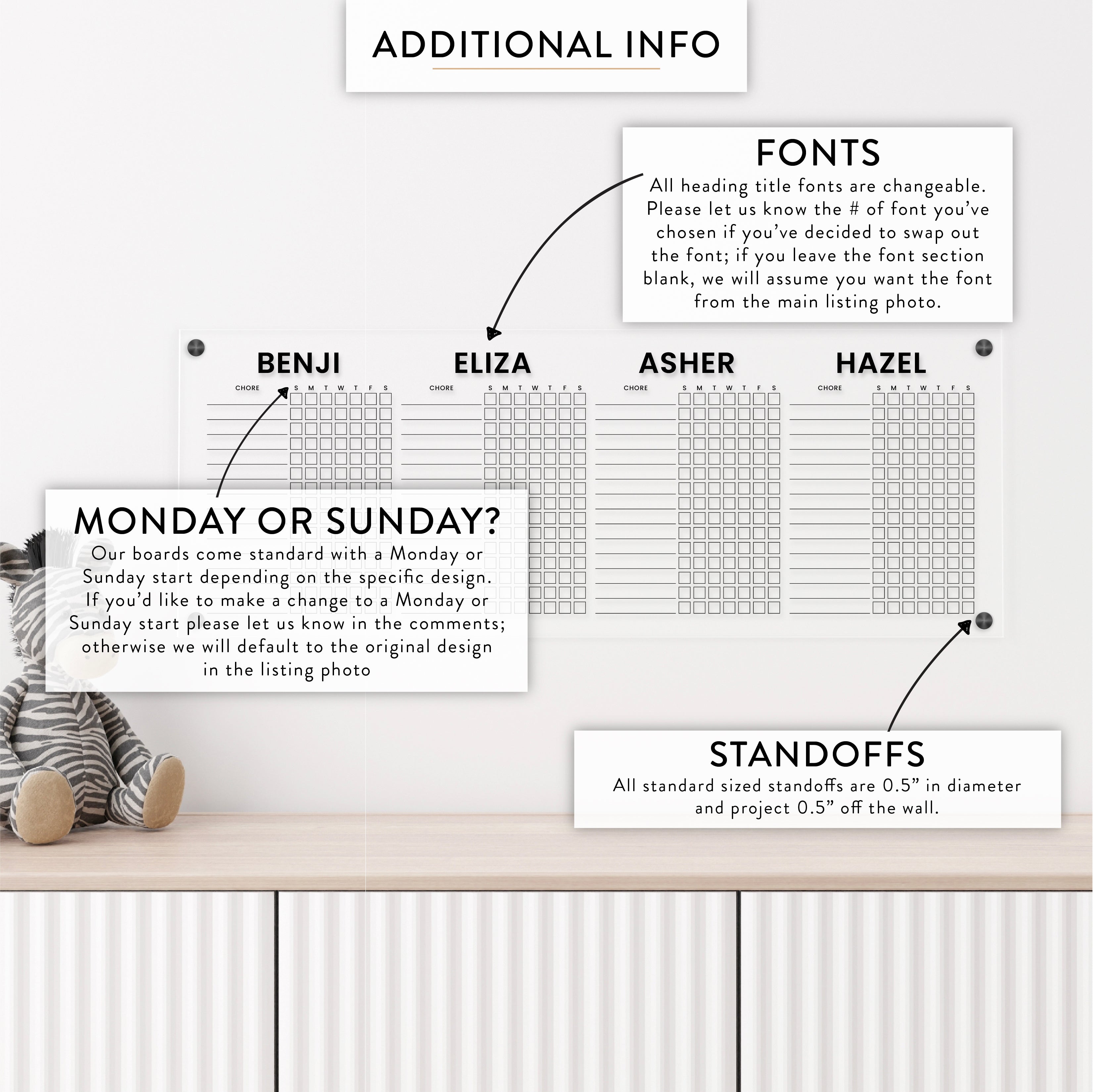 Personalized Kid's Acrylic Chore Chart for Four Kids