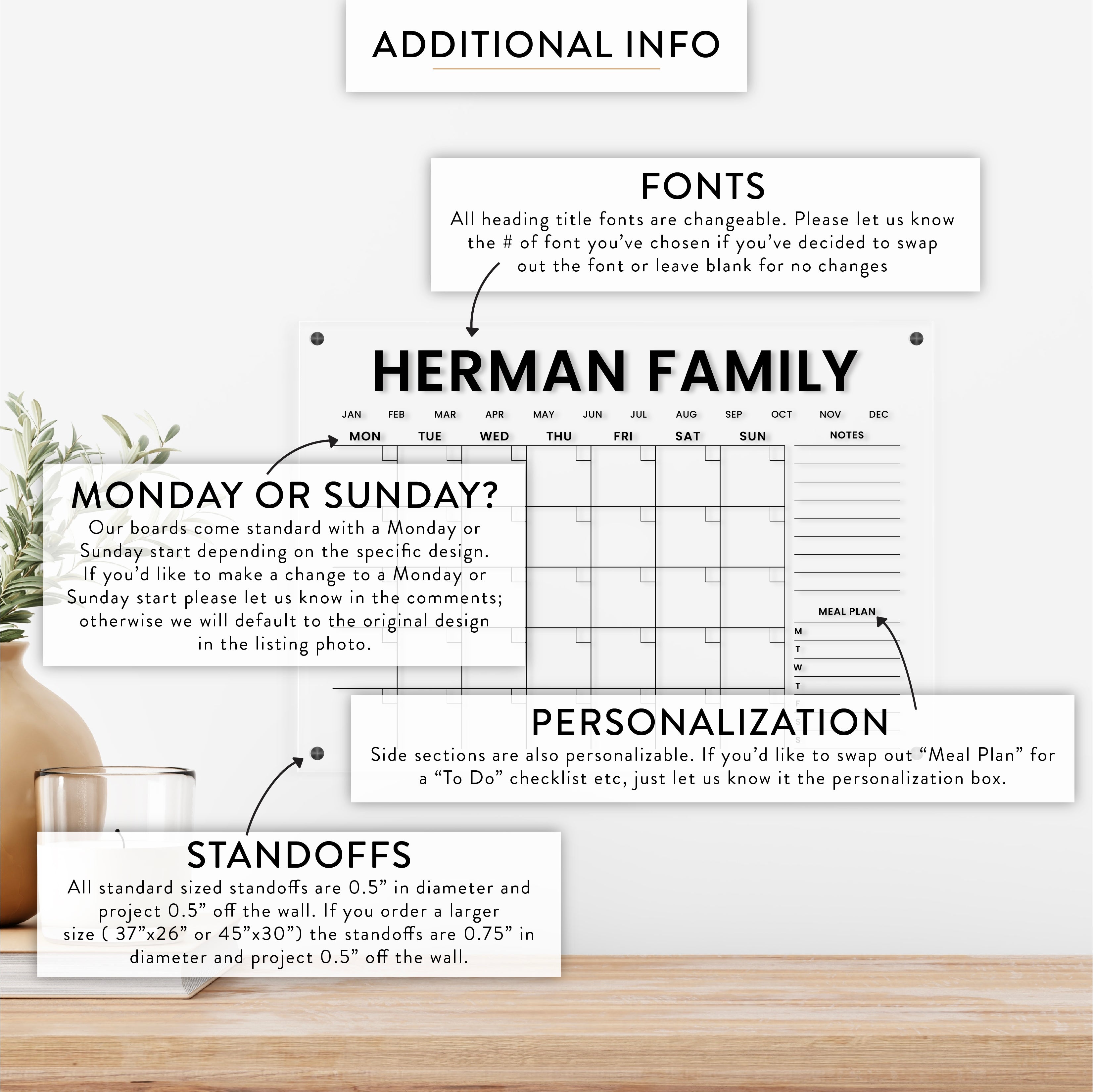 Personalized Monthly with Sidebar Acrylic Wall Calendar