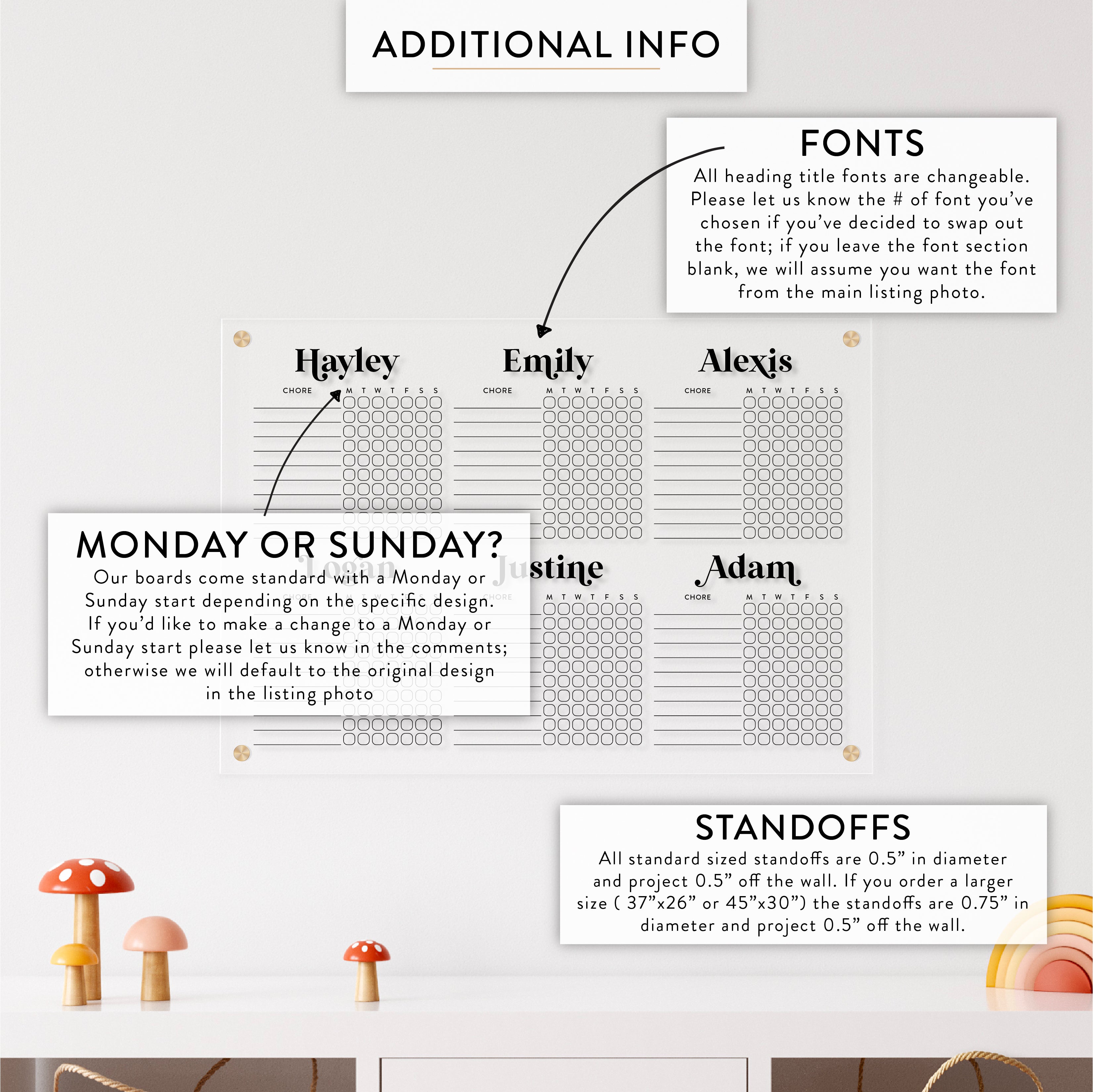 Personalized Kid's Acrylic Chore Chart for Six Kids