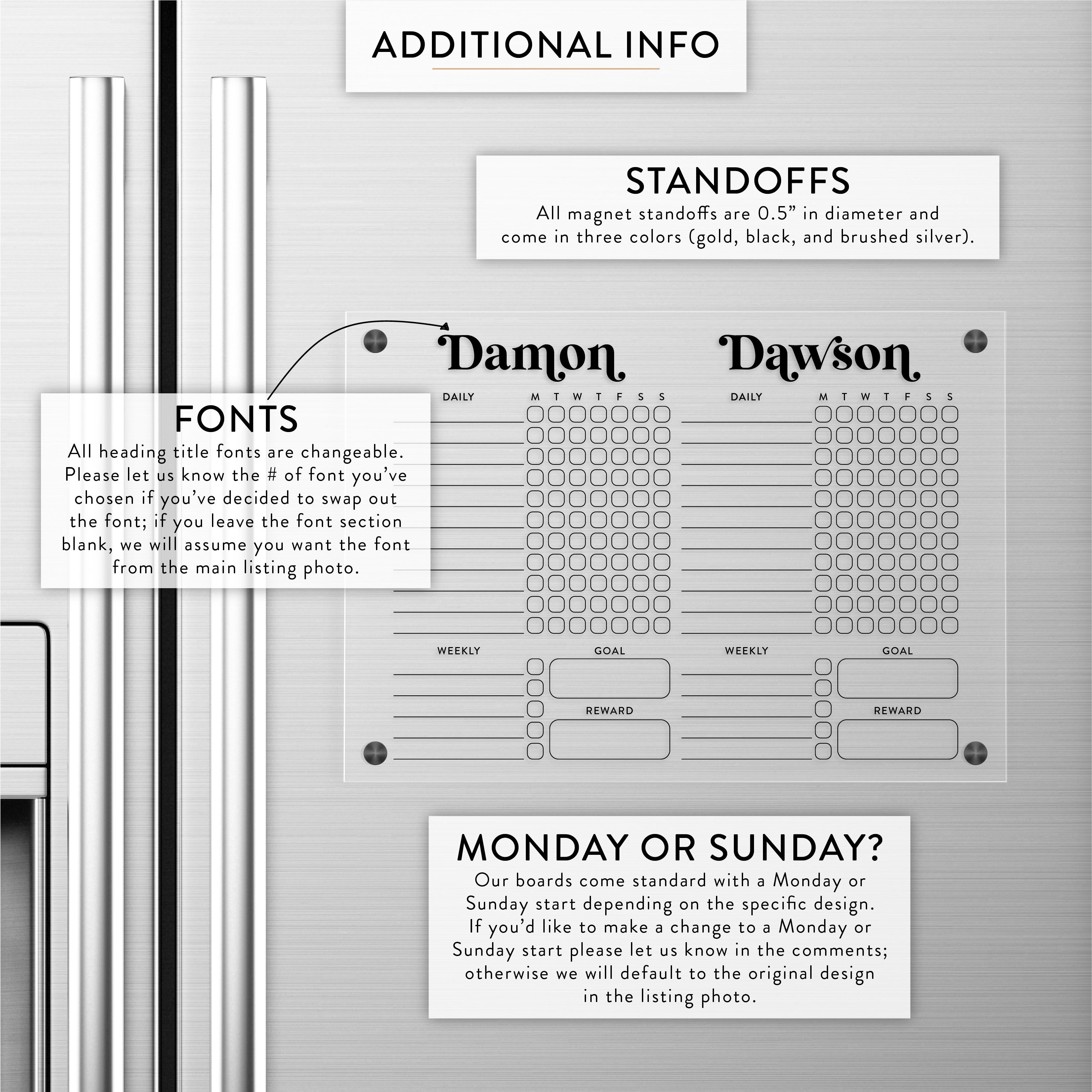 Personalized Kid's Chore Chart For Two Magnetic Acrylic Wet/Dry Erase Board