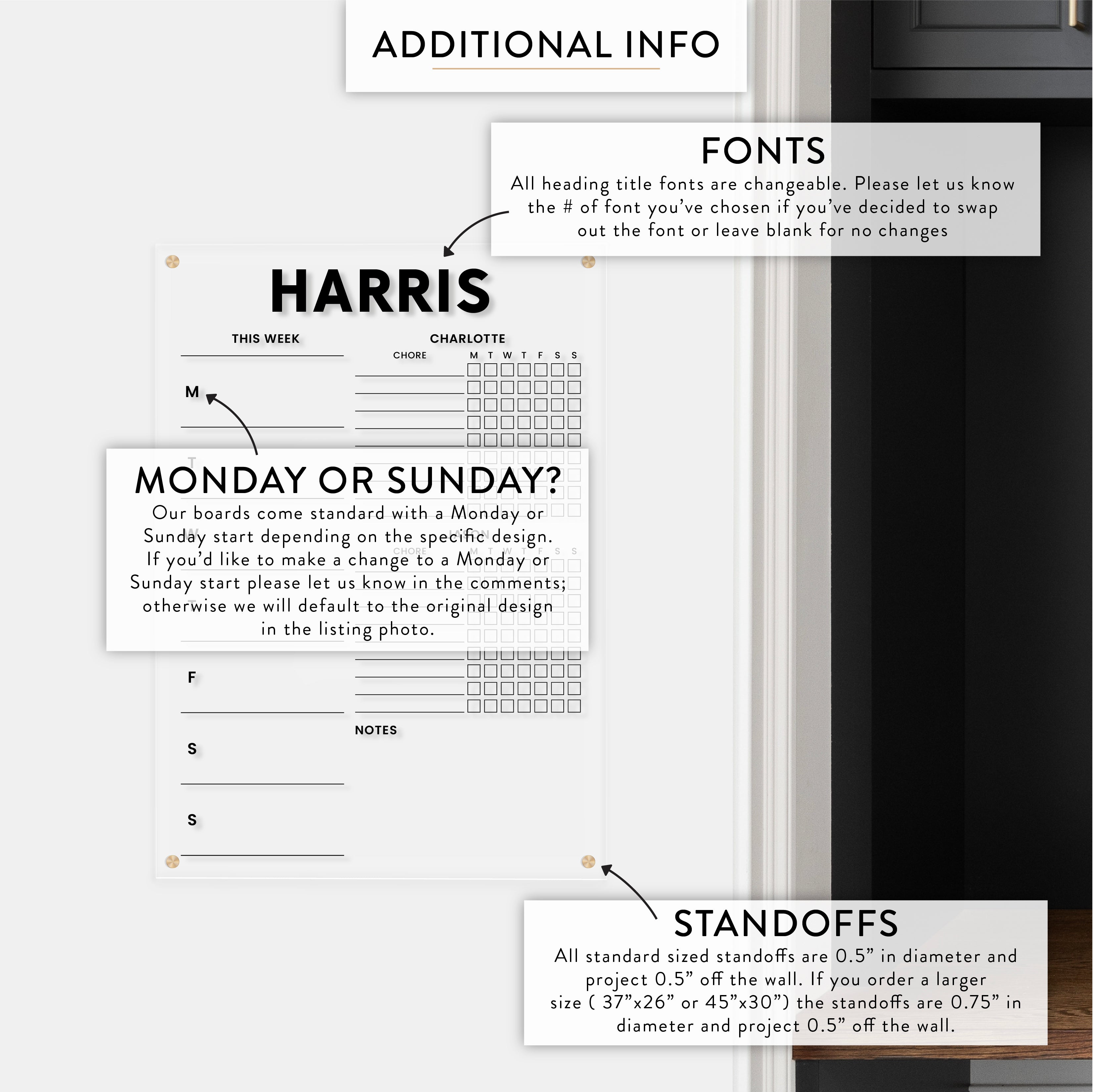 Personalized Weekly + Children's Chore Chart Sections Acrylic Wall Calendar