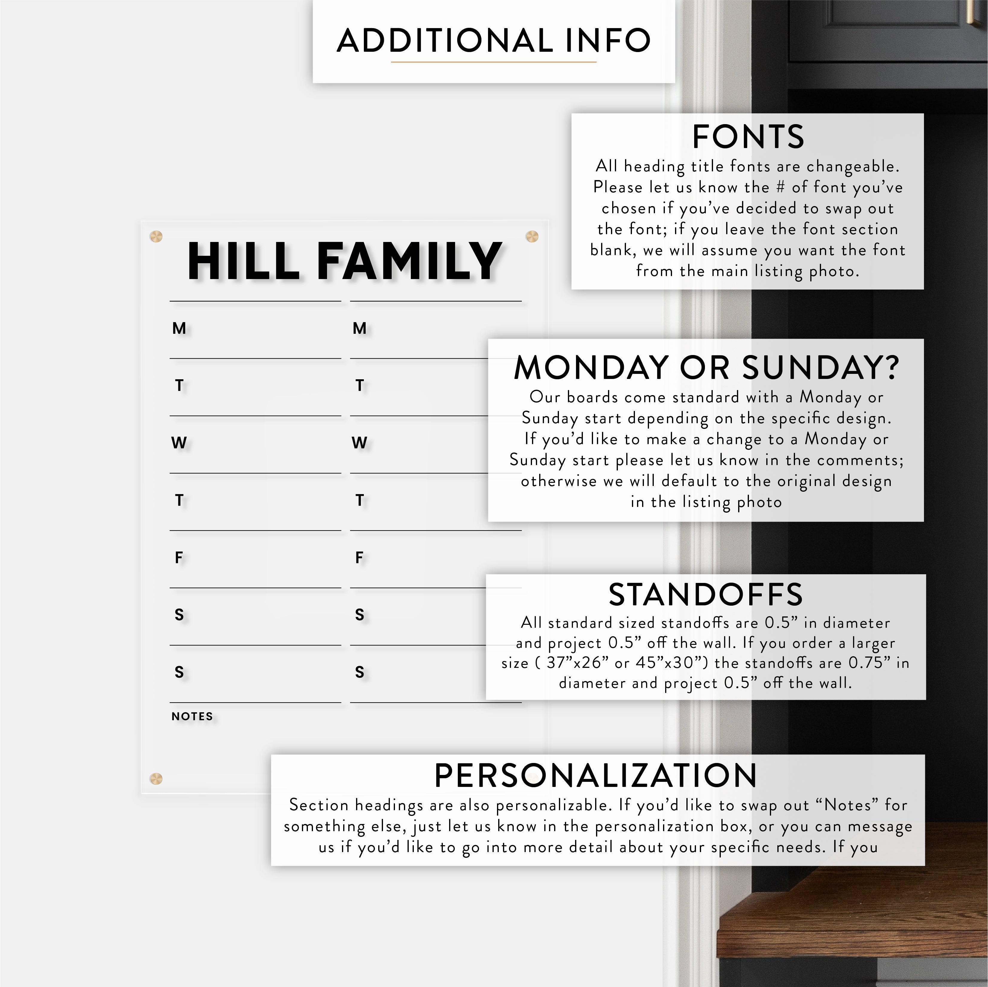 Personalized Dual Weekly Acrylic Wall Calendar